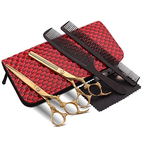 Professional Hair Cutting Scissors Set - 6 Inch Gold Hairdressing Shears with Straight & Texturizing Scissors for Home & Salon Use - Ergonomic Design for Beginners & Stylists - Perfect for DIY Haircuts, Styling & Trimming
