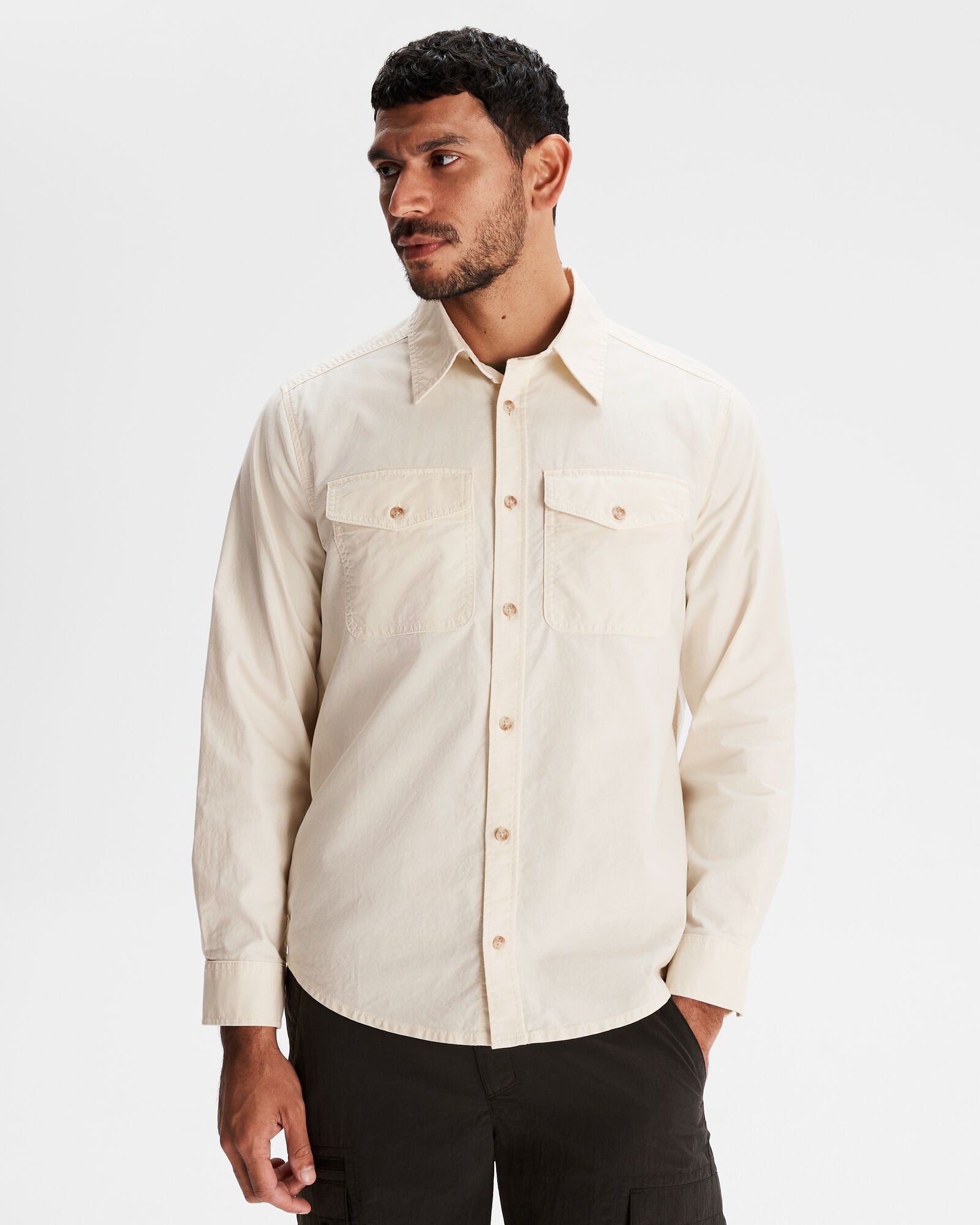 Vander HT Men's Long Sleeve Casual Shirt - Breathable Cotton Comfort Fit Button Down Shirt for Office, Outdoor & Daily Wear - Natural Color
