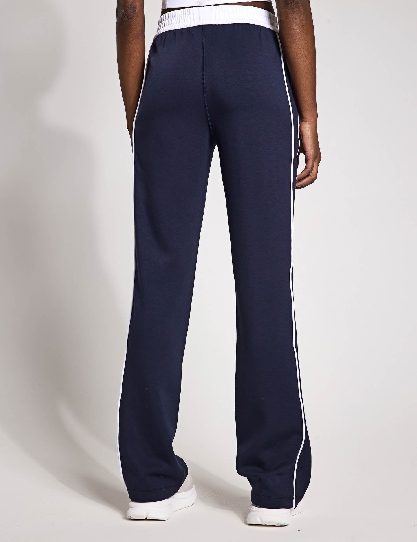 Kirsten Wide Leg Pants for Women - Navy Blue with White Piping | Comfortable High Waisted Trousers for Work, Office & Casual Wear