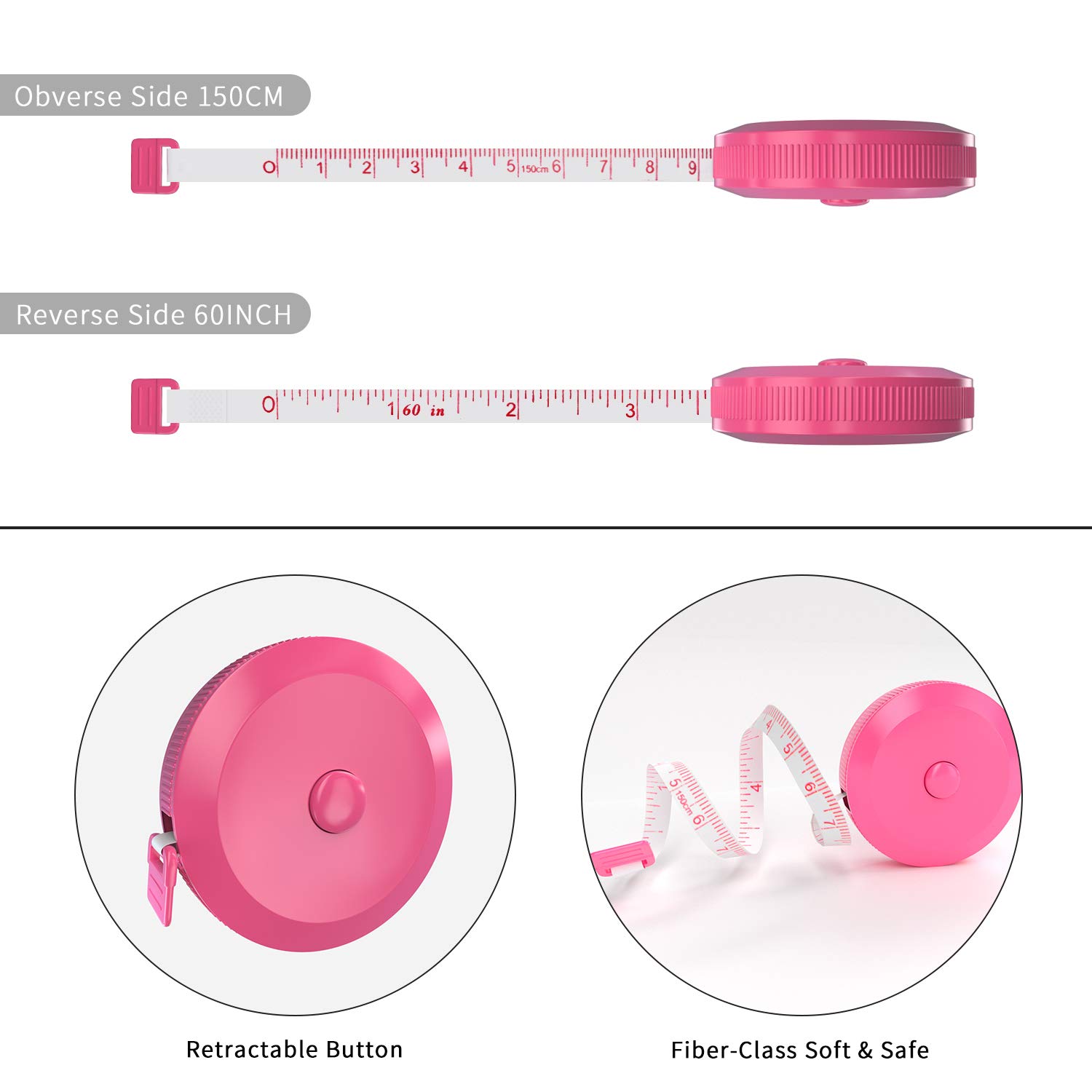 **DiCUNO 60-Inch Soft Retractable Measuring Tape (3-Pack, Pink) - Perfect for Tailoring, Sewing, Crafting & Body Measurements**