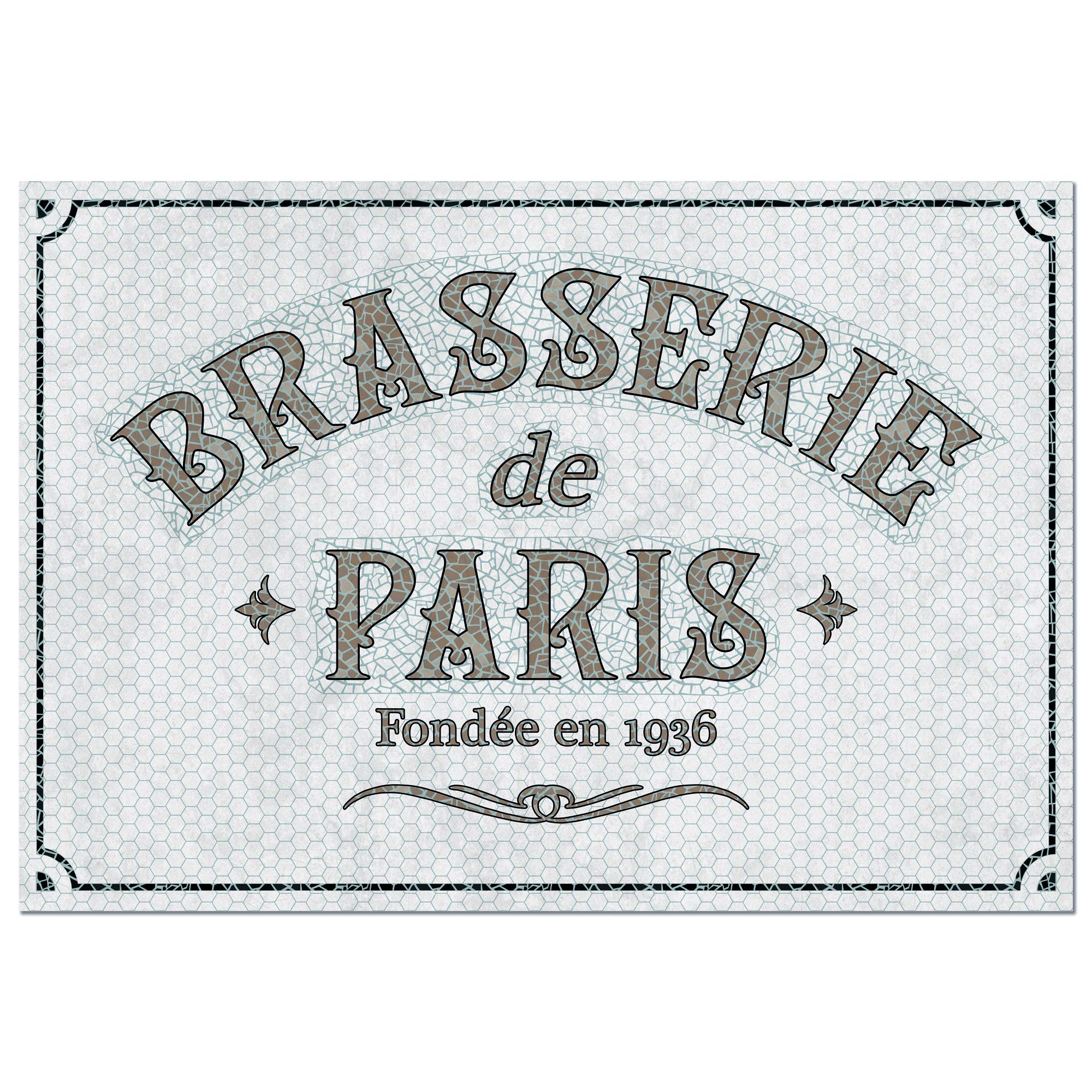 Paris Brewery Mosaic Pattern Non-Slip Vinyl Floor Mat - Ultra Thin Kitchen Bathroom Rug - Waterproof Easy Clean Home Decor for Living Room, Bedroom, Entryway - 4.5' x 6.5' - Durable Indoor Floor Mat for High Traffic Areas