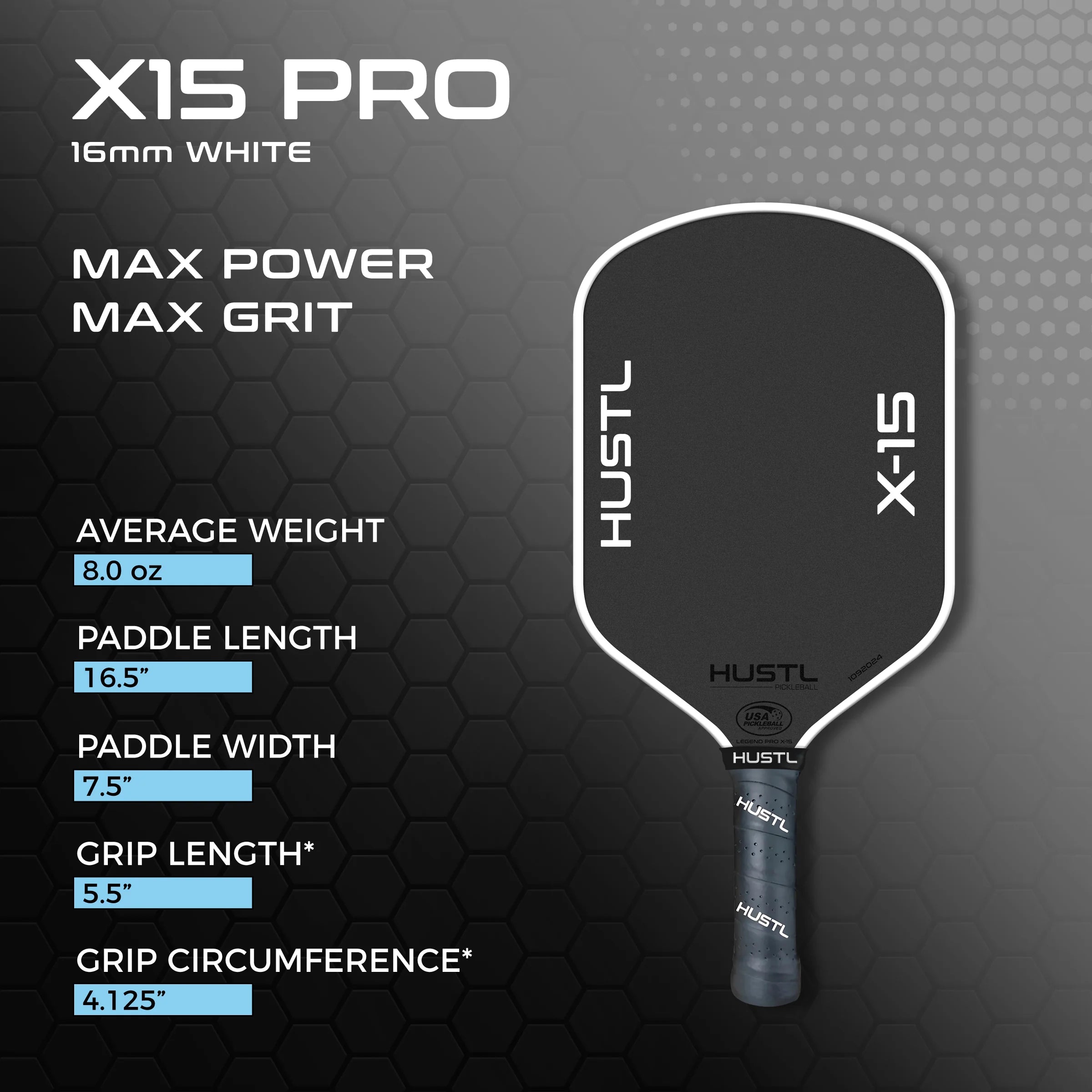 HUSTL X15 PRO 16mm Raw Carbon Gen 3 Pickleball Paddle - Premium Lightweight Paddle for Competitive Play & Outdoor Games - Perfect for Tournaments, Backyard Fun & Pickleball Enthusiasts