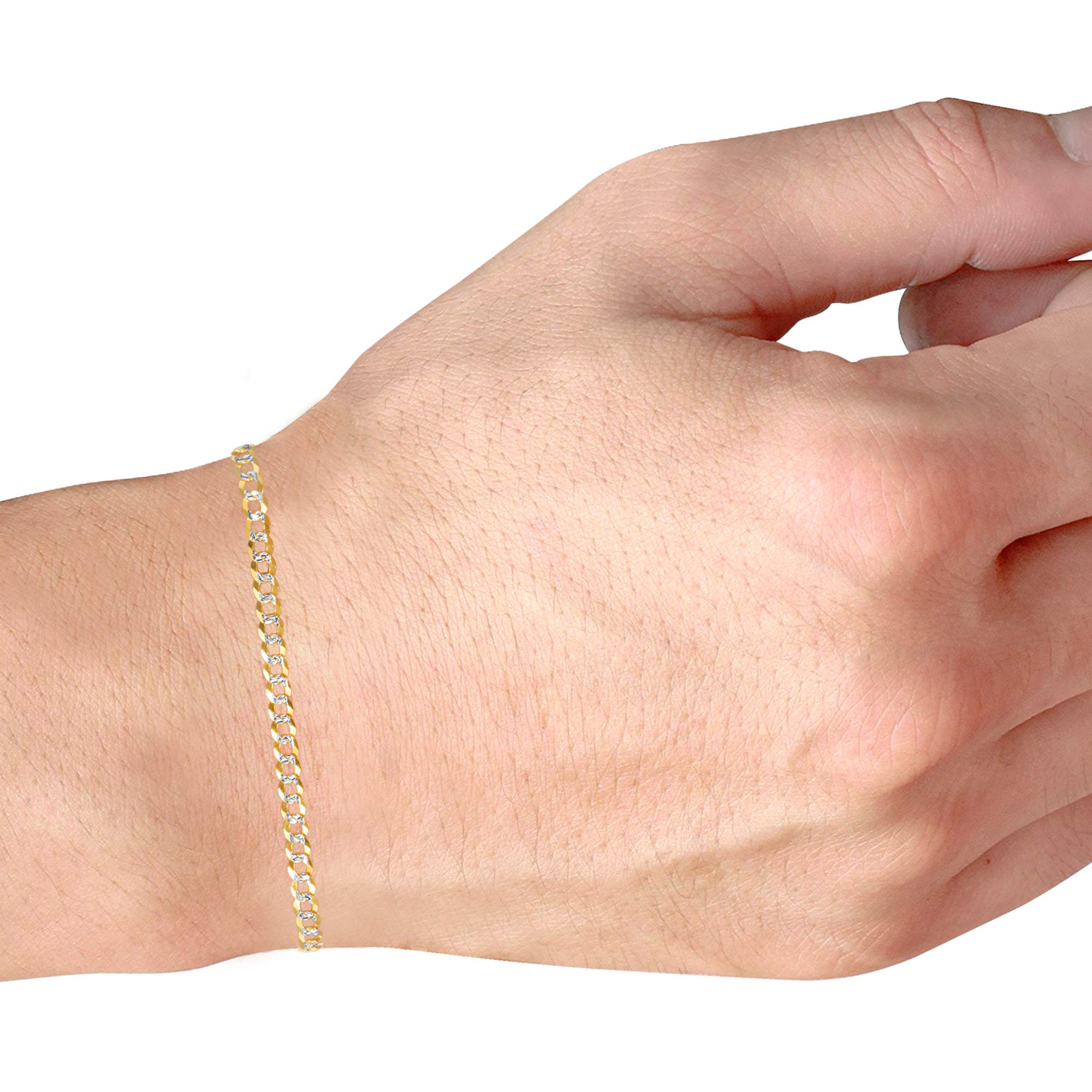 10K Real Yellow Gold Solid Cuban Curb Link Bracelet - 4mm Diamond Cut Pave Chain for Men & Women (7