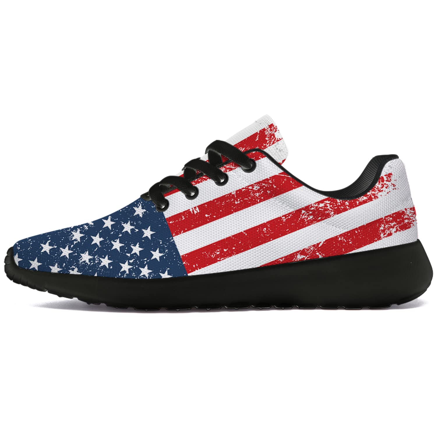 American Flag Running Shoes for Men & Women - USA Patriotic Tennis Sneakers for Walking, Jogging & Independence Day - Unisex Gifts for Him & Her (Size 11 Men/13 Women) Black & Navy Red - Perfect for 4th of July Celebrations, Outdoor Activities & Casual Wear