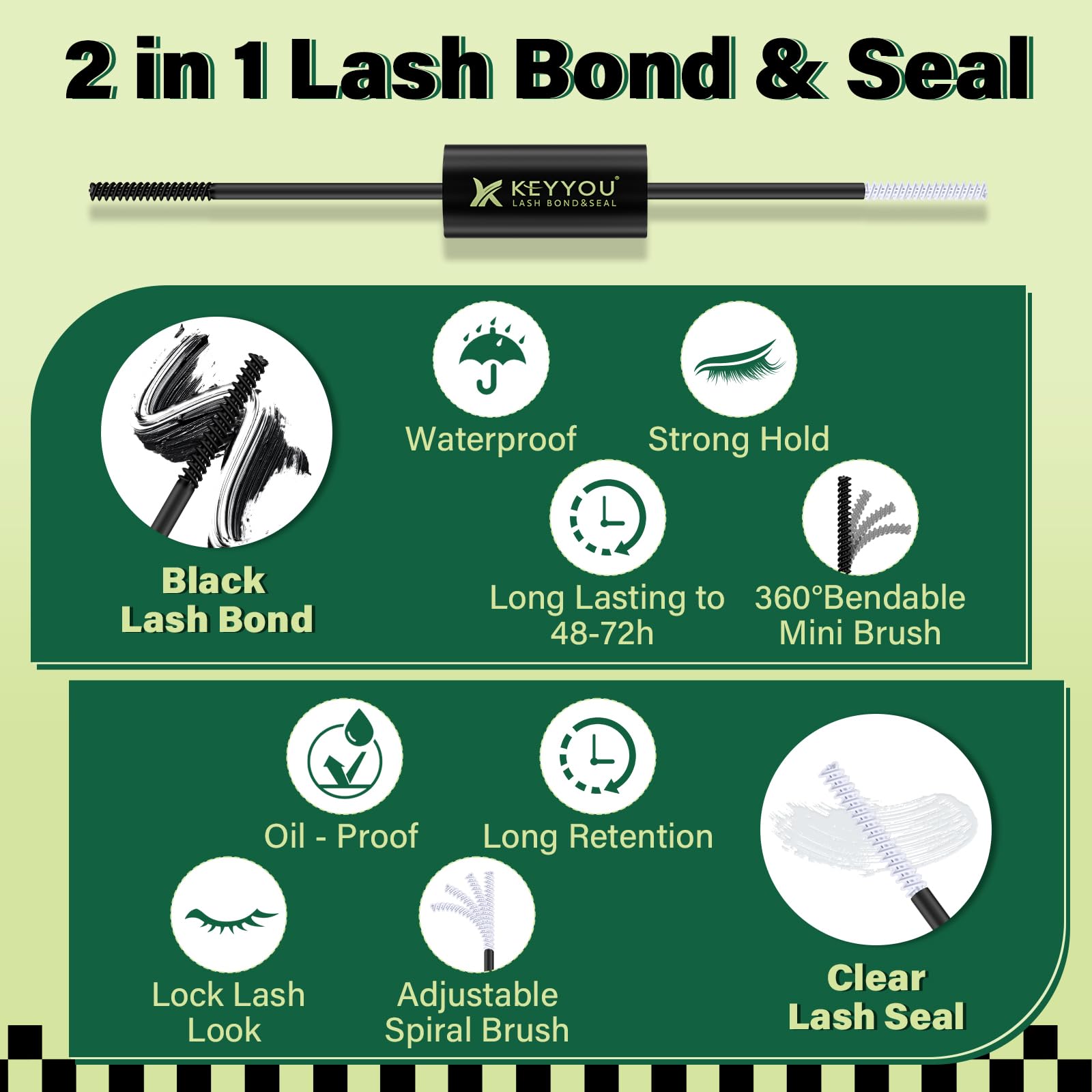 KEYYOU Lash Bond & Seal Glue - 10ML (5ml+5ml) Waterproof Eyelash Extension Adhesive for Long Lasting Cluster Lashes | Professional Mascara for Salon & DIY Home Use