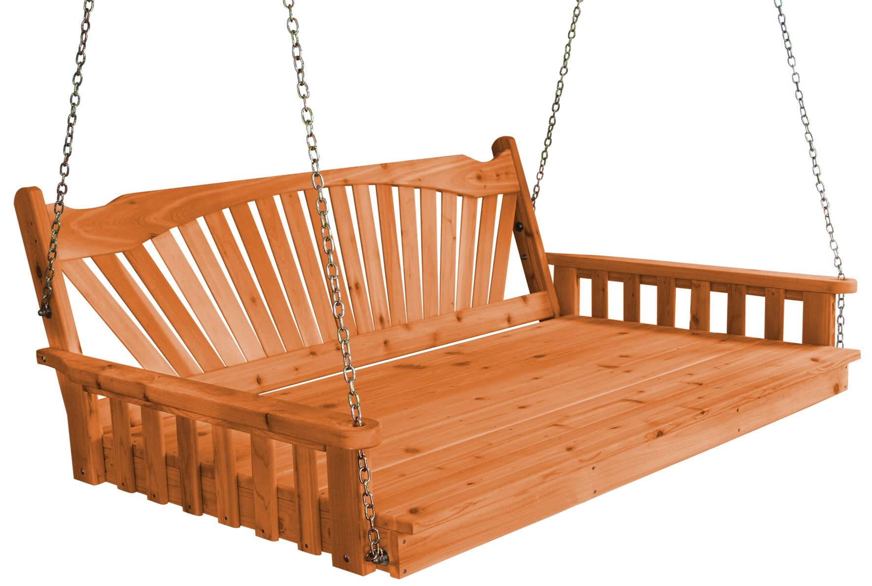 Furniture Barn USA 5ft Cedar Fanback Swing Bed with Cedar Stain - Perfect for Porch, Patio & Backyard Relaxation