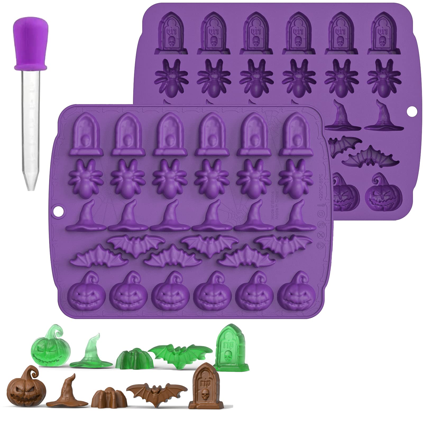 5-in-1 Halloween Silicone Candy Mold Set for Gummies, Chocolates & Jello - Reusable Baking Molds for DIY Halloween Treats, Cupcakes & Party Desserts (2 Pack) - Perfect for Halloween Parties, Home Baking & Holiday Gift Making