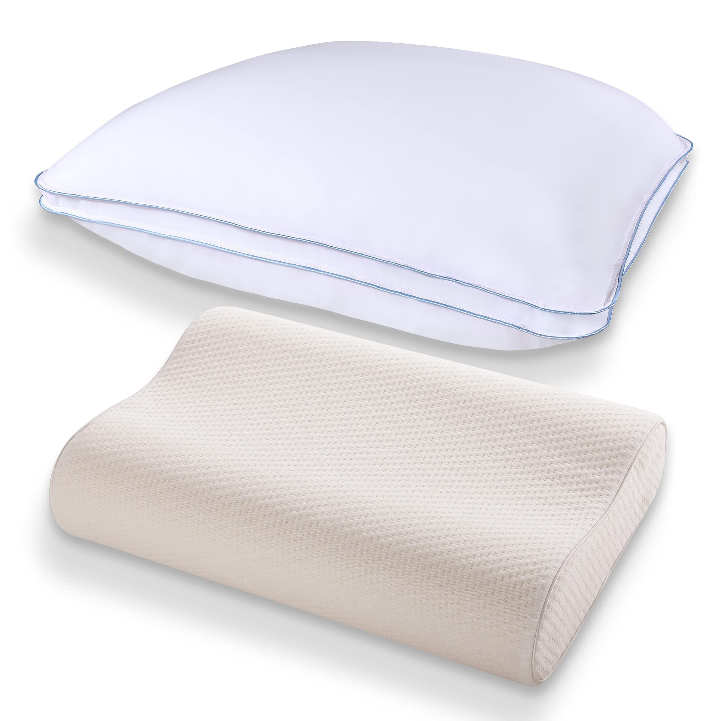 Sinomax Contour X-Foam Cervical Pillow & Hybrid Memory Foam Pillow Set - Neck Pain Relief & Support for Side, Back, Stomach Sleepers - Perfect for Travel, Home & Office Use