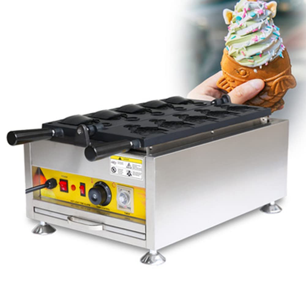 Commercial Electric Ice Cream Taiyaki Maker - 110V Open Mouth Fish Waffle Machine for Bubble Tea Shops, Dessert Cafes & Street Food Businesses