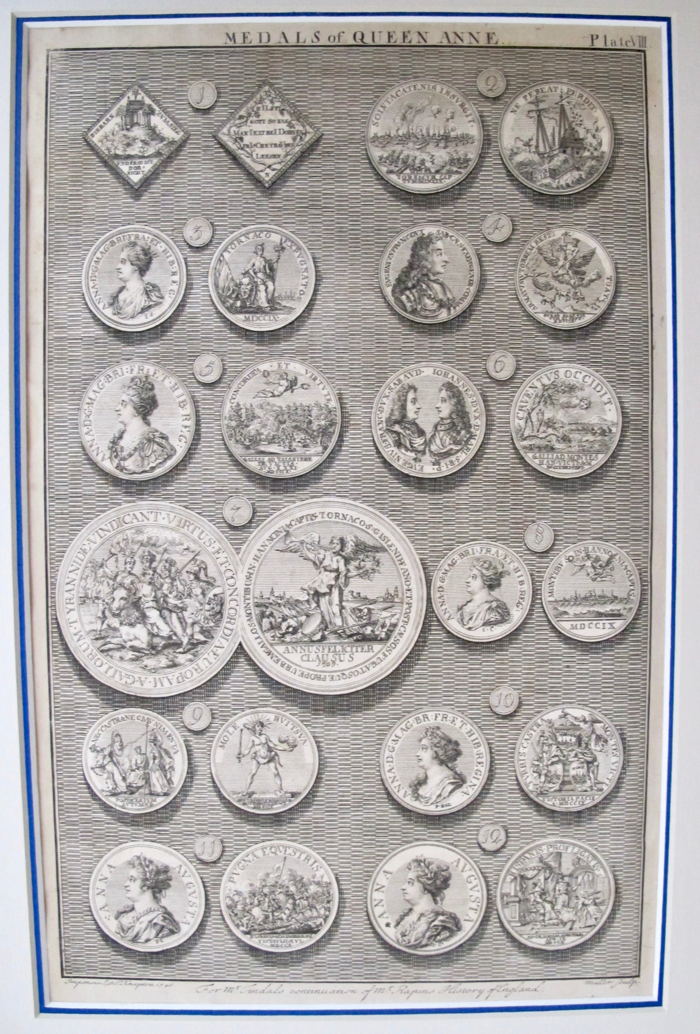 1745 British Regal Medals Collection - Queen Anne & King George Set of 2 (Matted) | Royal Coin Collectors Gift, Historical Display for Home & Office Decor