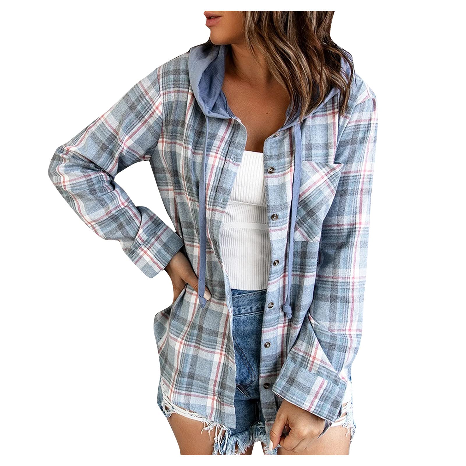 Women's Plaid Flannel Shirt - Button Down Long Sleeve Collared Shacket for Business Casual & Work | Office Wear, Fall Layering, Weekend Outfits