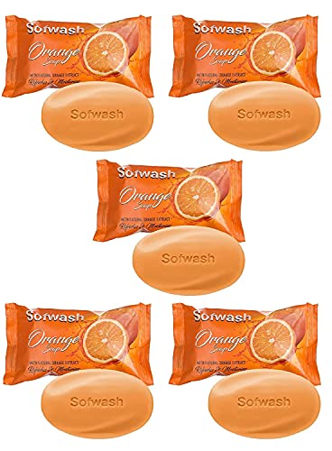 Modicare Sofwash Orange Soap - Pack of 5 | Natural Skin Cleansing Bar for Face & Body | Gentle Exfoliation for Soft, Glowing Skin | Perfect for Daily Shower, Travel & Gym Use