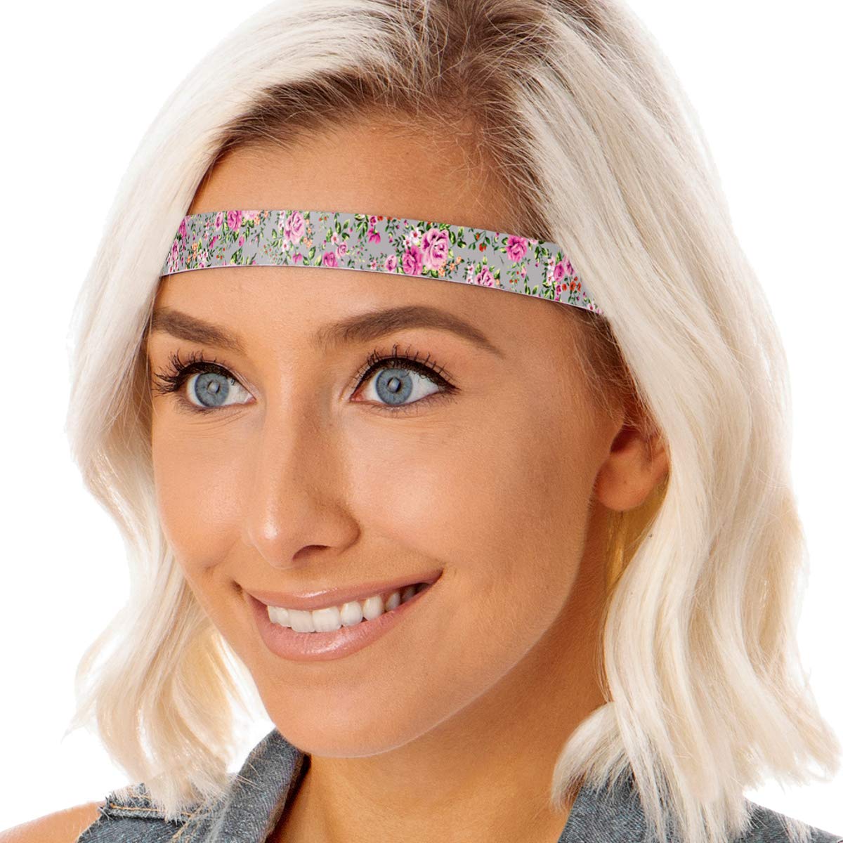 Hipsy Adjustable No-Slip Skinny Country Flower Headbands for Women - 3 Pack (Skinny Light Pink/Light Pink/White) - Perfect for Country Concerts, Outdoor Events & Everyday Fashion