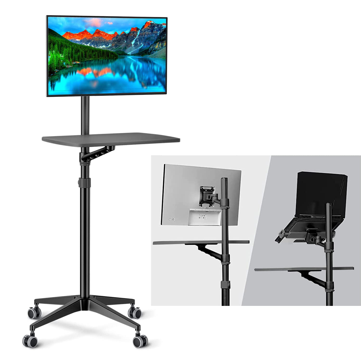 Adjustable Mobile Desk Workstation - Rolling Laptop Floor Stand with 34