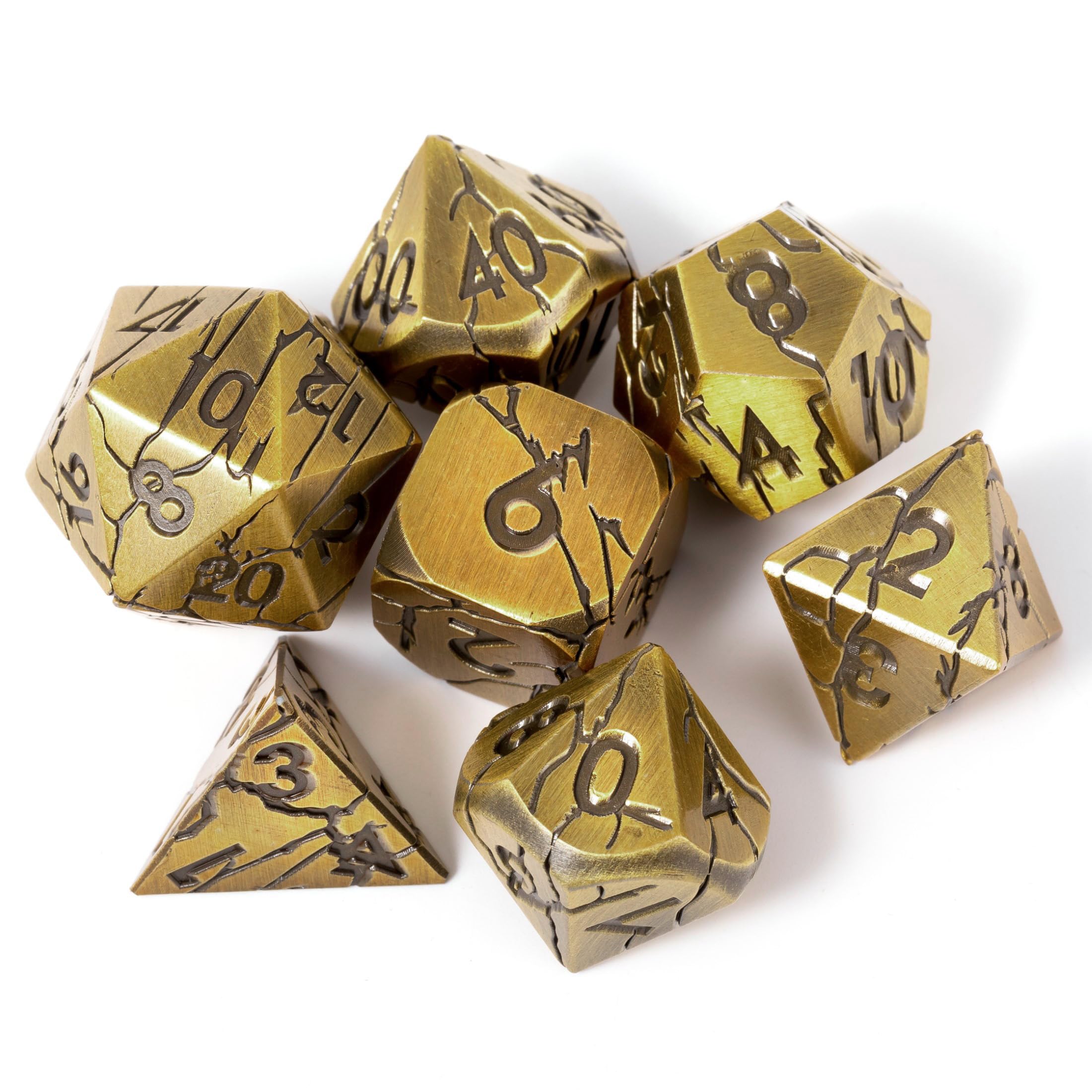 DND Metal Dice Set - Ancient Gold Ruins Cracked Polyhedral Dice for RPG, D&D, Pathfinder & Tabletop Games - Premium Dungeons and Dragons Dice for Fantasy Roleplaying & Collectors