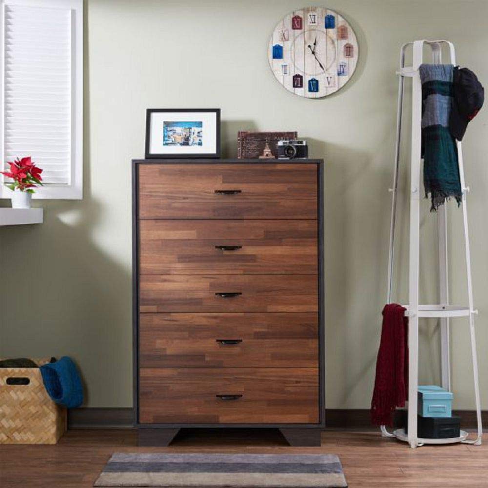 Modern 5-Drawer Dresser in Elegant Espresso Wood - Storage Cabinet with Metal Handles for Bedroom, Living Room & Kids Room | Space-Saving Organizer for Clothes, Toys & Home Essentials