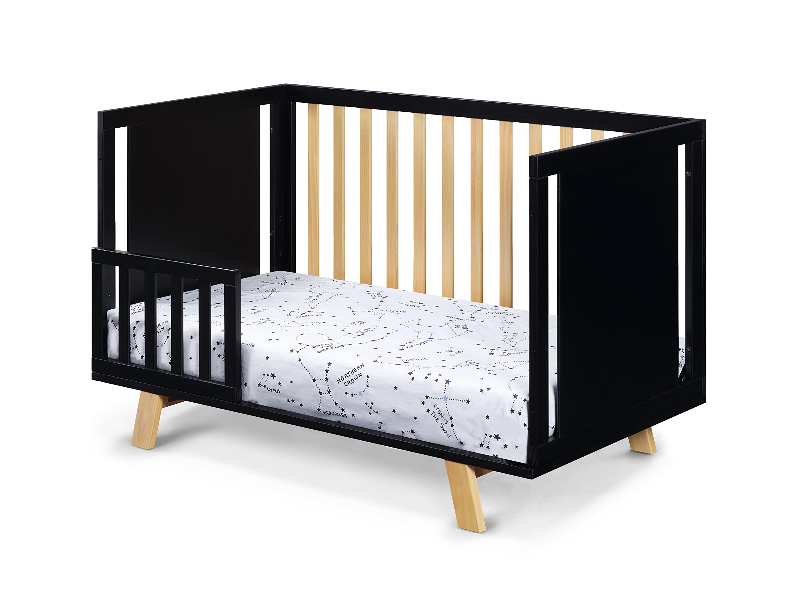 Suite Bebe Livia Convertible Crib in Black & Natural - 3-in-1 Baby Bed for Nursery, Toddler & Daybed | Modern Wooden Crib for Safe Infant Sleep & Stylish Nursery Decor