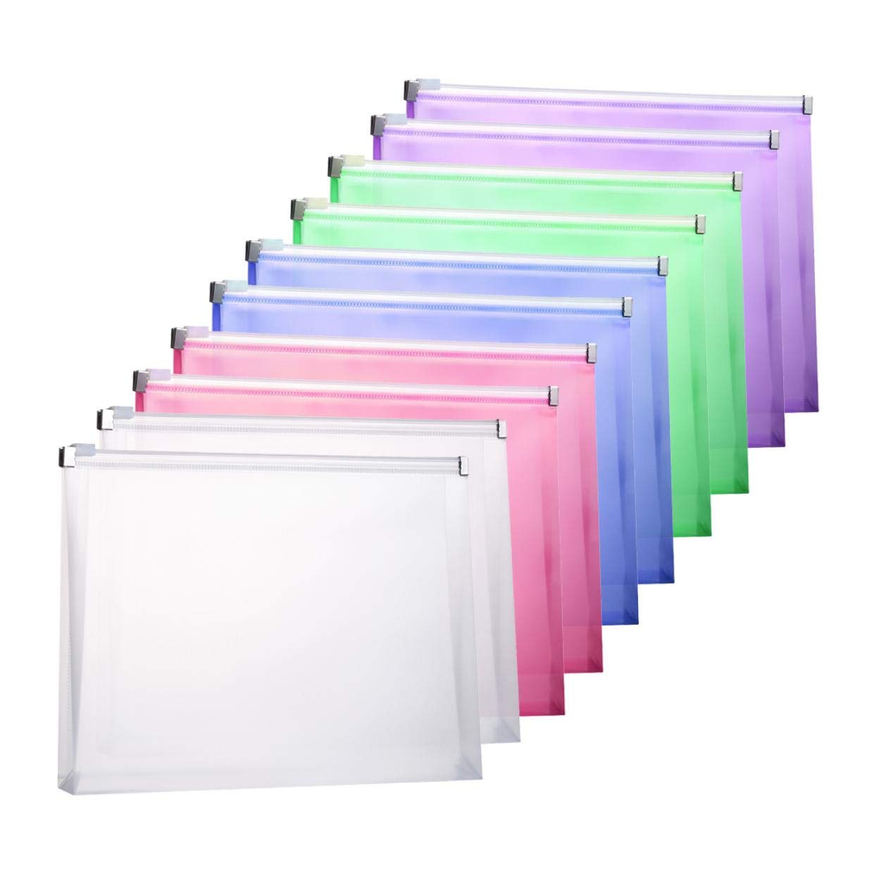 TIENO 10-Pack Legal Size Expanding Plastic Zipper Envelopes - Waterproof Poly Envelopes for Documents, Files & Mail - Perfect for Office, School, Home & Travel Organization (10 Pack)
