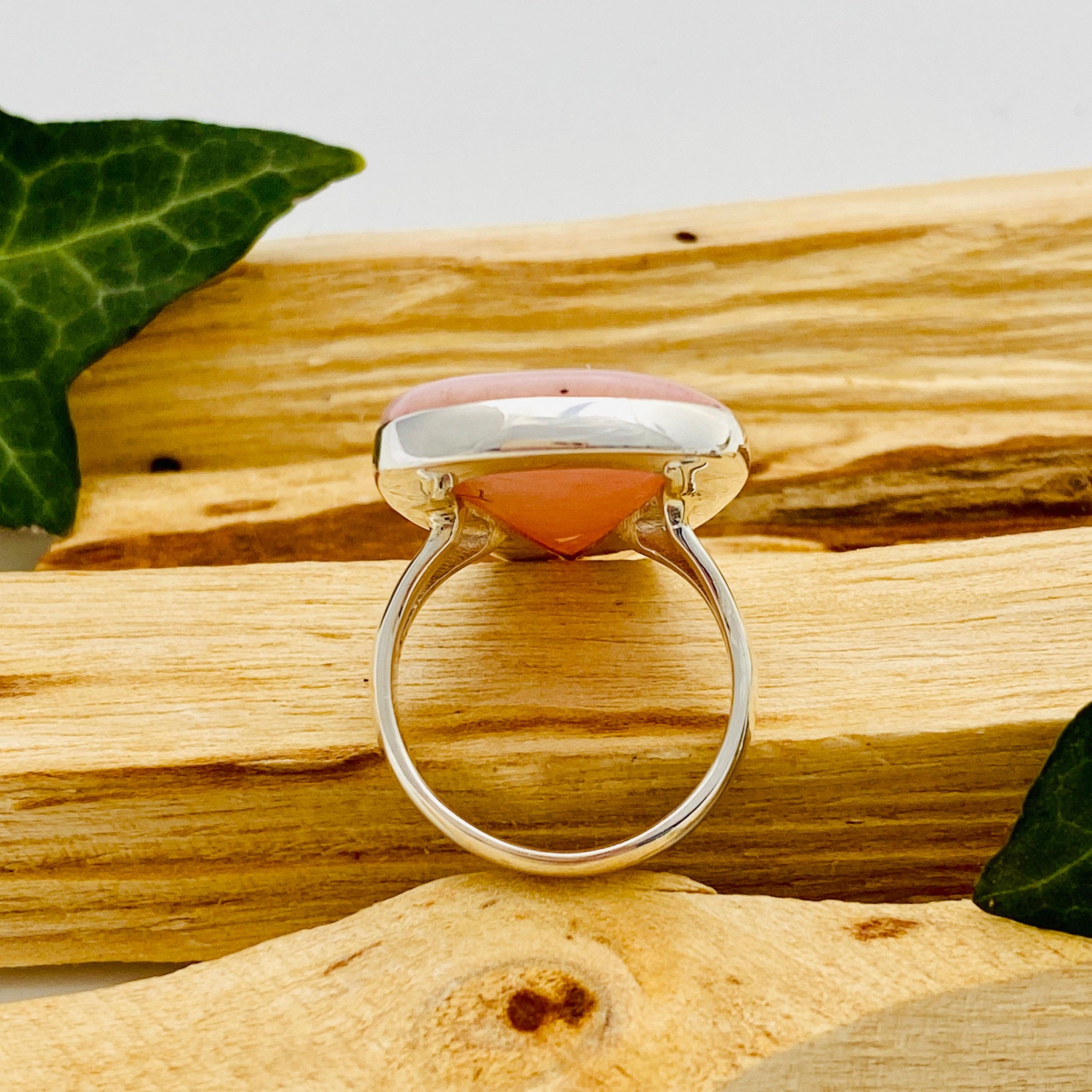Natural Pink Opal Teardrop Cabochon Ring with Split Band - Size 9 - KRGJ1589 - Perfect for Boho Jewelry, Wedding Accessories & Everyday Elegance