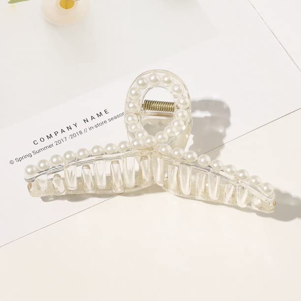 Korean Hair Claw Clip for Thick Hair - Shark Pearl Mix (2 Pack) for Women & Girls