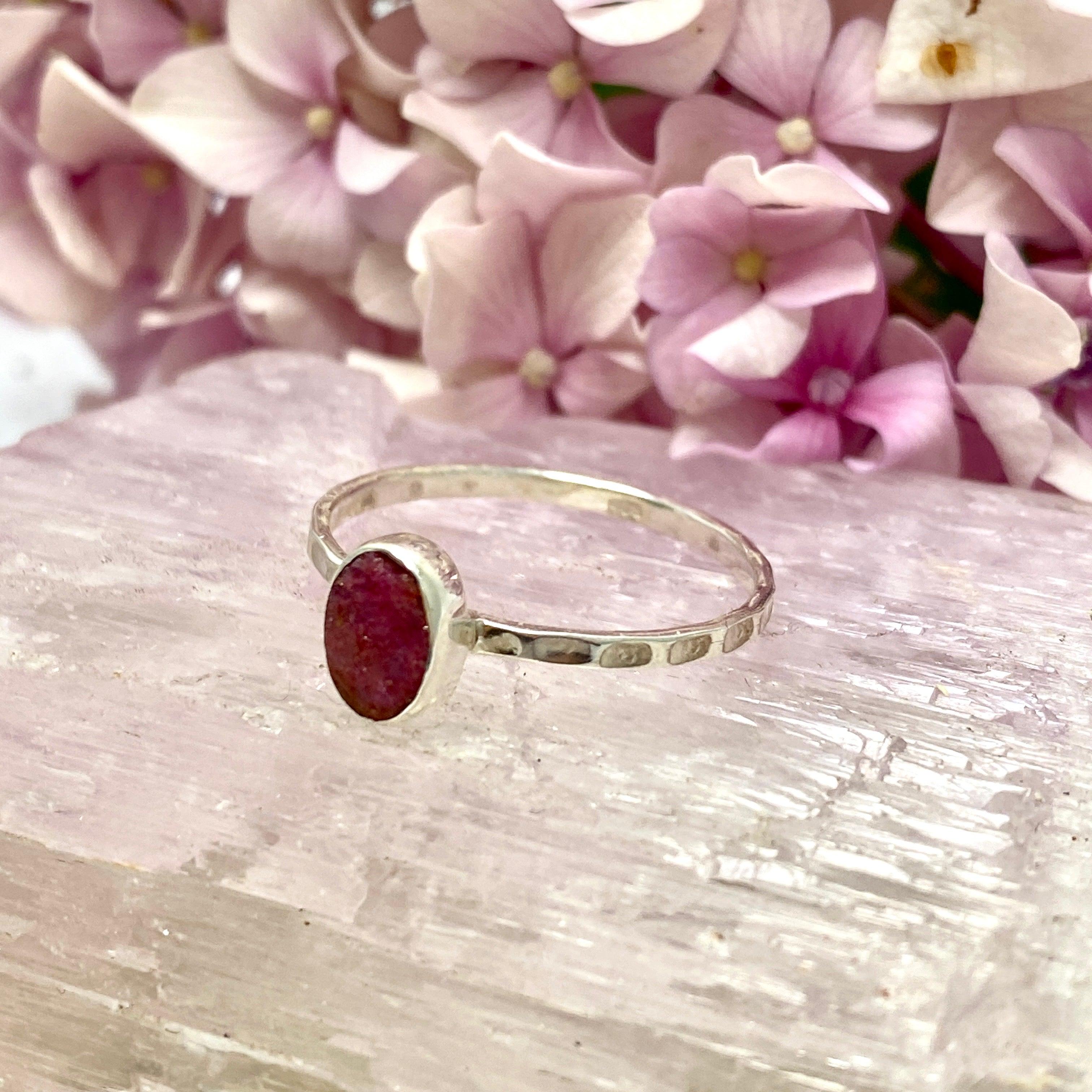 Ruby Raw Oval Fine Banded Ring KRGJ2634 - Minimalist Dainty Stacking Ring for Women, Handmade Jewelry Gift for Her - Perfect for Everyday Wear, Date Nights & Special Occasions