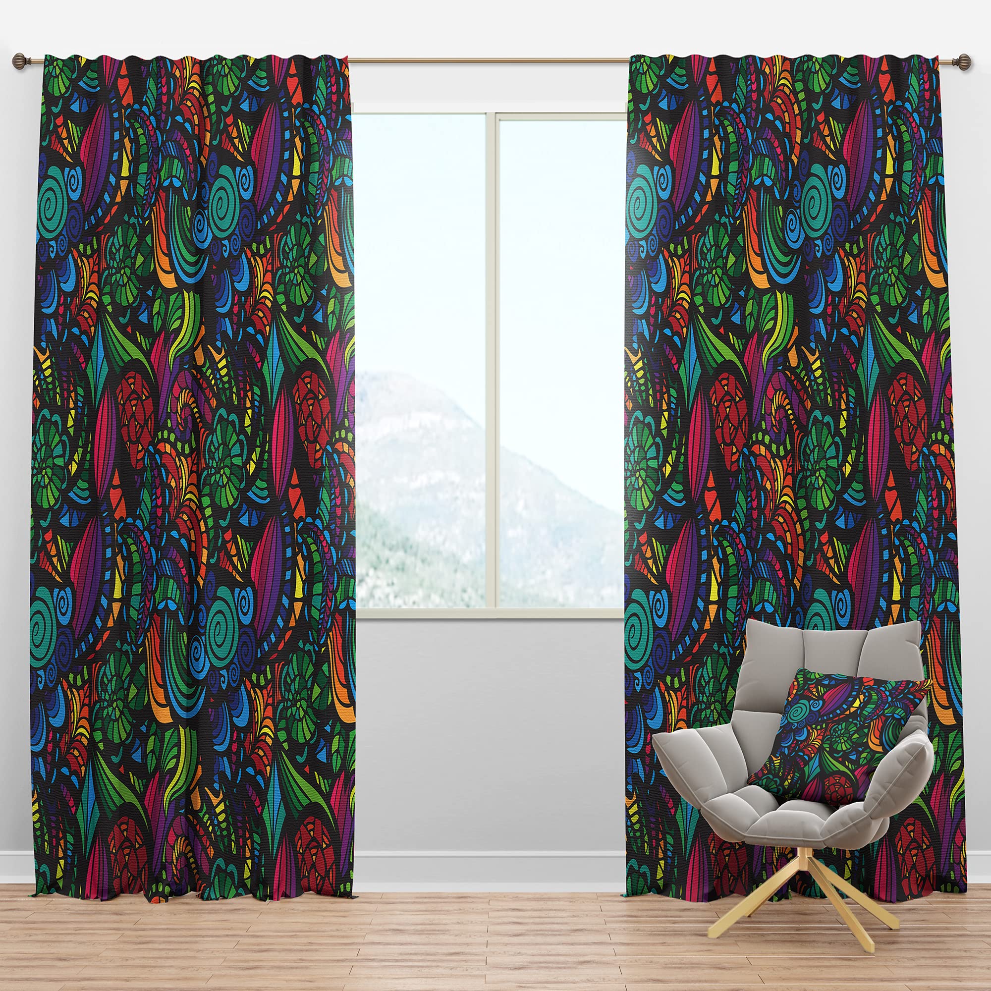 DesignQ Blackout Curtains with Mosaic Floral Pattern - Thermal Insulated Room Darkening Drapes for Bedroom & Living Room (52x63 Inches, Single Panel) - Perfect for Light Control & Energy Efficiency