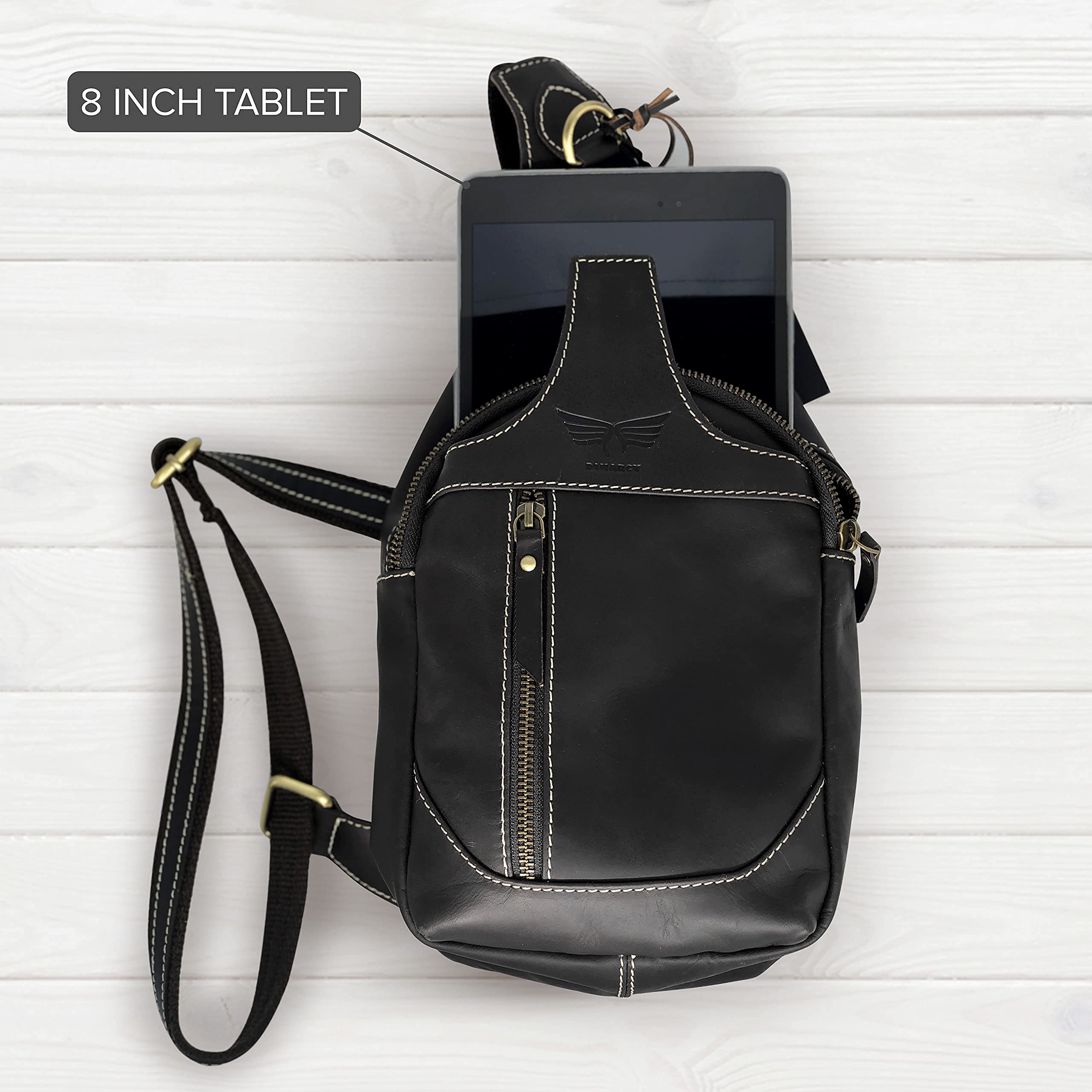 Men's Leather Crossbody Sling Bag - Small Casual Daypack Backpack with Adjustable Shoulder Strap - Multi-Purpose Chest Bag for Travel, Work & Daily Use (Black)