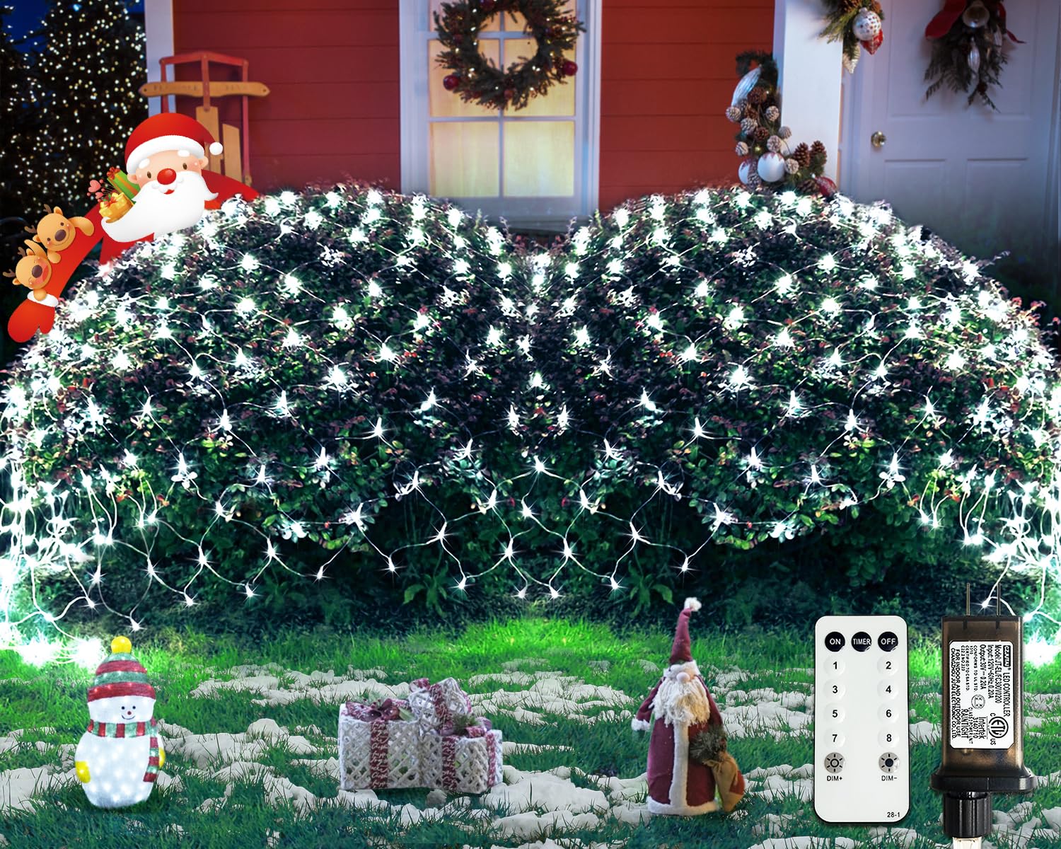 JMEXSUSS 360 LED Christmas Net Lights Outdoor - 12ft x 5ft Waterproof Mesh Lights for Bushes, Trees & Shrubs - 8 Lighting Modes with Connectable Design (Transparent Wire) - Perfect for Holiday Decorations, Garden Parties & Winter Landscaping