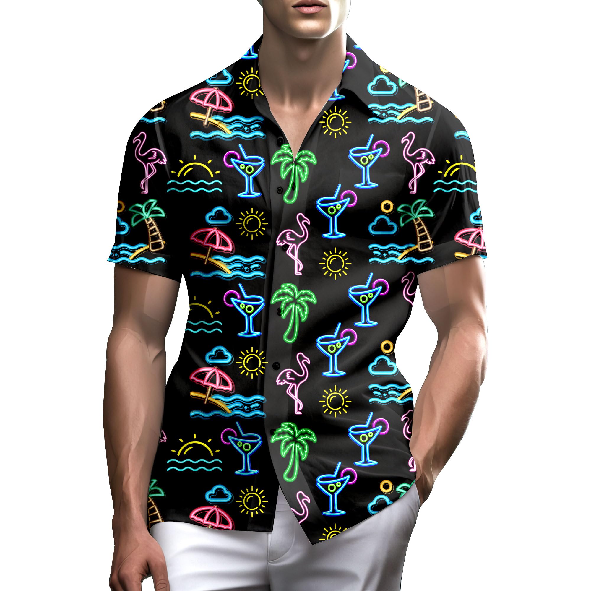 Men's Neon Button-Up Hawaiian Shirts - Vibrant Beach Shirts for Summer & Casual Wear | Perfect for Vacations, Parties & Tropical Outfits