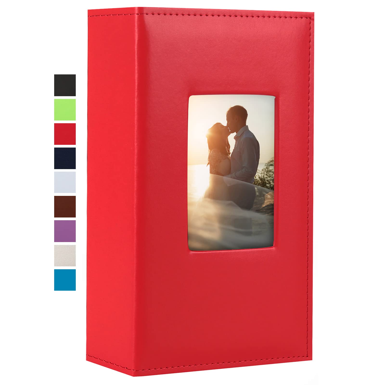 Vienrose 4x6 Photo Album - Holds 420 Photos, Leather Cover, Extra Large Capacity with Pockets | Slip-in Picture Book for Baby, Wedding, Children & Vacation Memories | Perfect for Home Decor, Gift Giving & Scrapbooking (Red)
