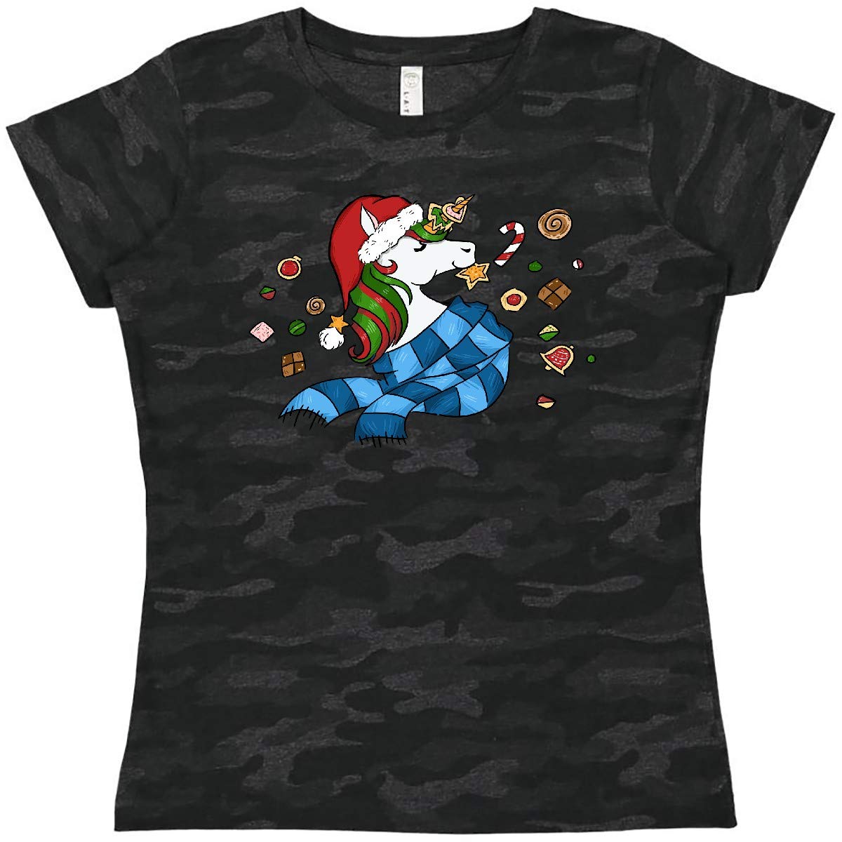 Cute Christmas Unicorn with Cookies Women's T-Shirt - Festive Holiday Graphic Tee for Women | Perfect for Christmas Parties, Gift Giving & Casual Wear