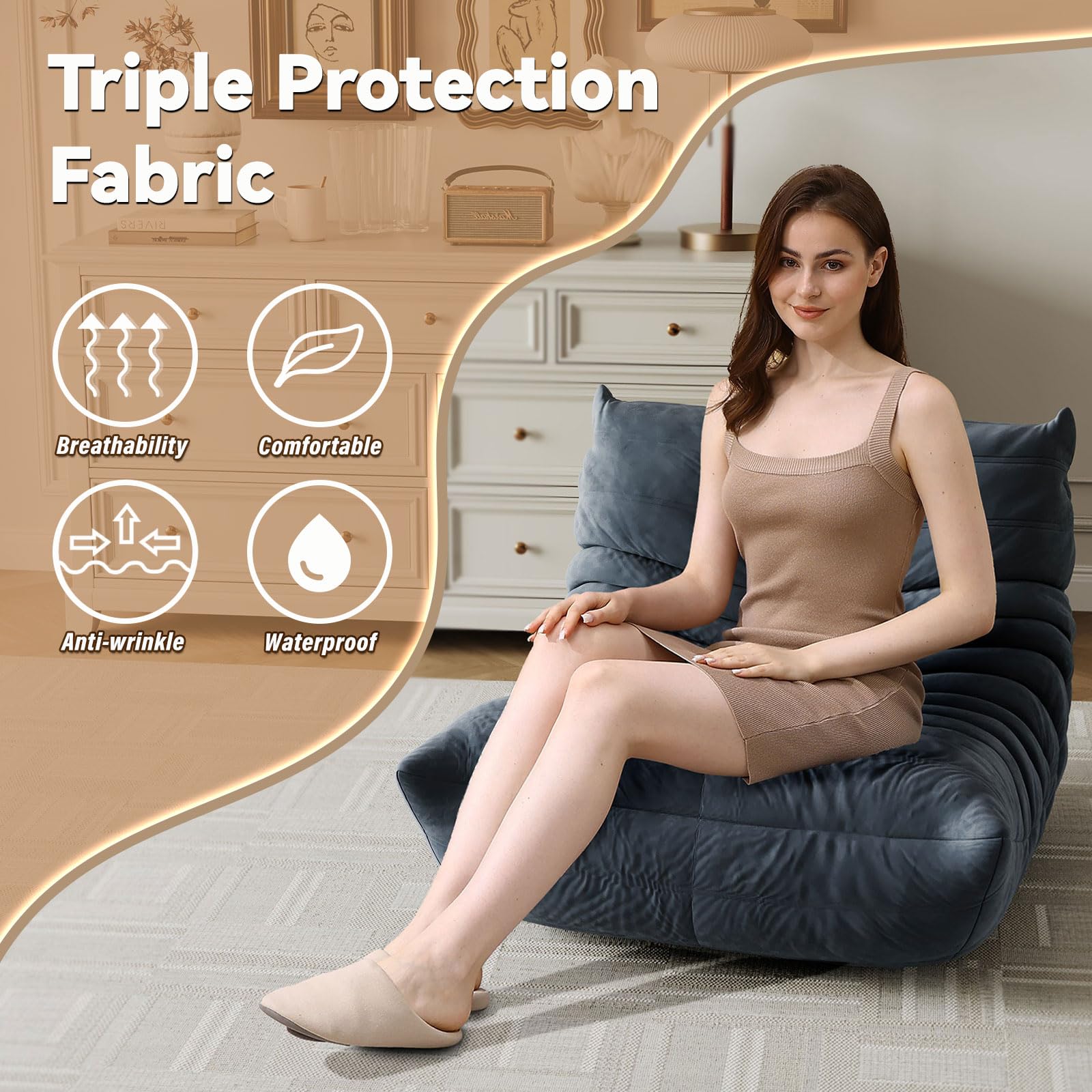 Comfortable Waterproof Bean Bag Chair for Adults - Large Soft Bean Bag Sofa for Living Room, Apartment, Reading Nook, Gaming & Movie Nights (Gray) - Perfect for Relaxation, Lounging & Home Decor