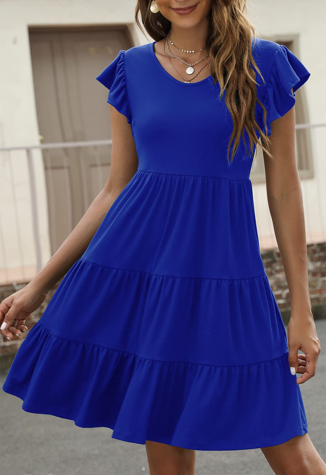 Lyrur Women's Sundress - Cute Ruffle Sleeve Mini Tiered Babydoll Dress for Wedding Guest, Casual Beach & Summer Wear | Black Flowy Dress for Parties, Vacations & Outdoor Events