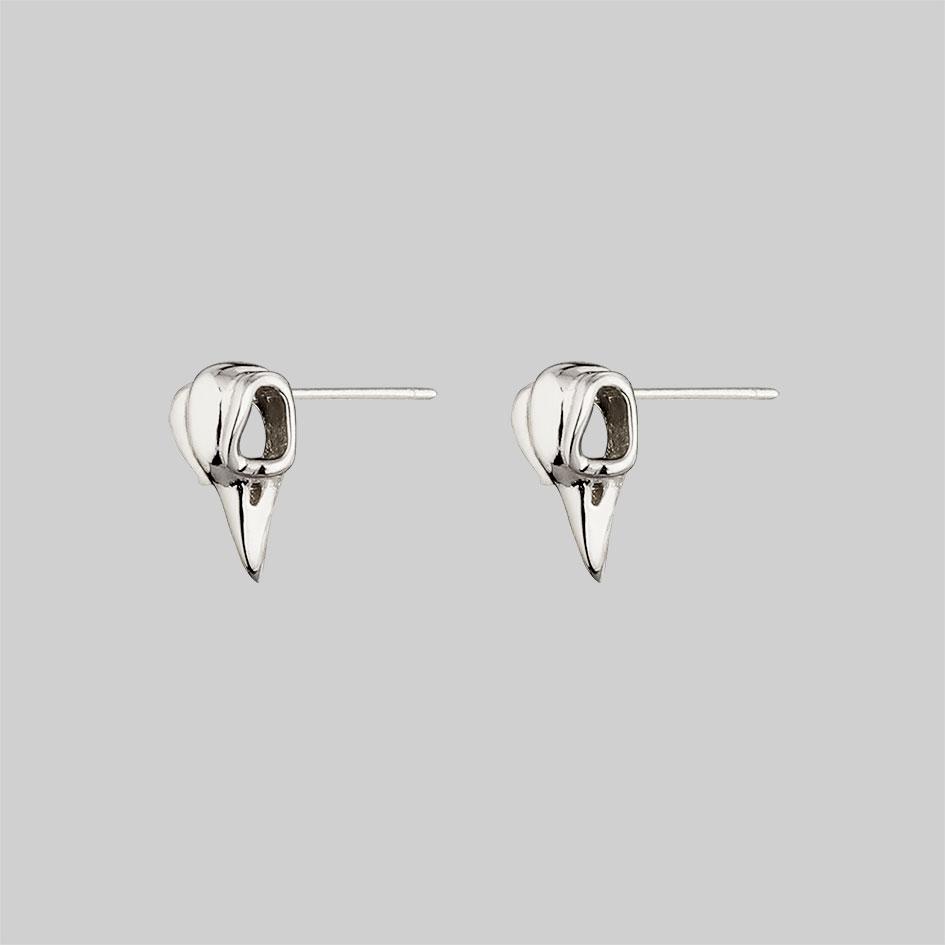 Gothic Raven Skull Earrings in Sterling Silver - Unique Dark Jewelry for Women, Perfect for Halloween Costume, Witchy Aesthetic & Alternative Fashion