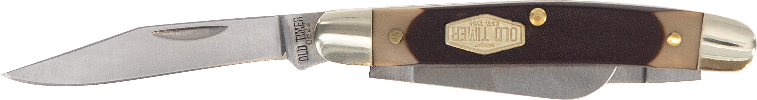 Old Timer 108OT Junior 4.7 Inch Stainless Steel Traditional Folding Pocket Knife - 2 Inch Clip Point Blade, Sawcut Handle - Perfect for Outdoor Adventures, Hunting, Camping & Everyday Carry (EDC)