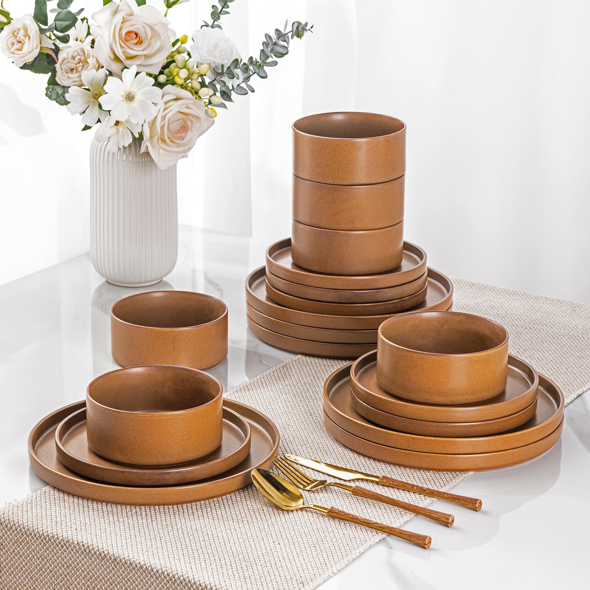 LERATIO 16-Piece Ceramic Dinnerware Set for 6, Durable Stoneware Plates & Bowls - Chip & Crack Resistant, Oven/Dishwasher/Microwave Safe - Perfect for Family Dining, Dinner Parties & Restaurant Use