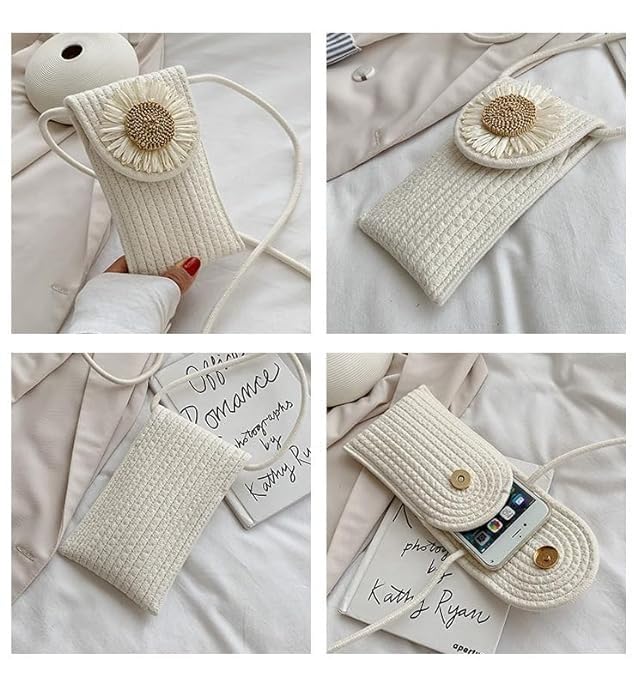 Women's Handmade Jute Crossbody Bag - Small Shoulder Sling Purse for Phone & Essentials | Perfect for Travel, Shopping & Everyday Use