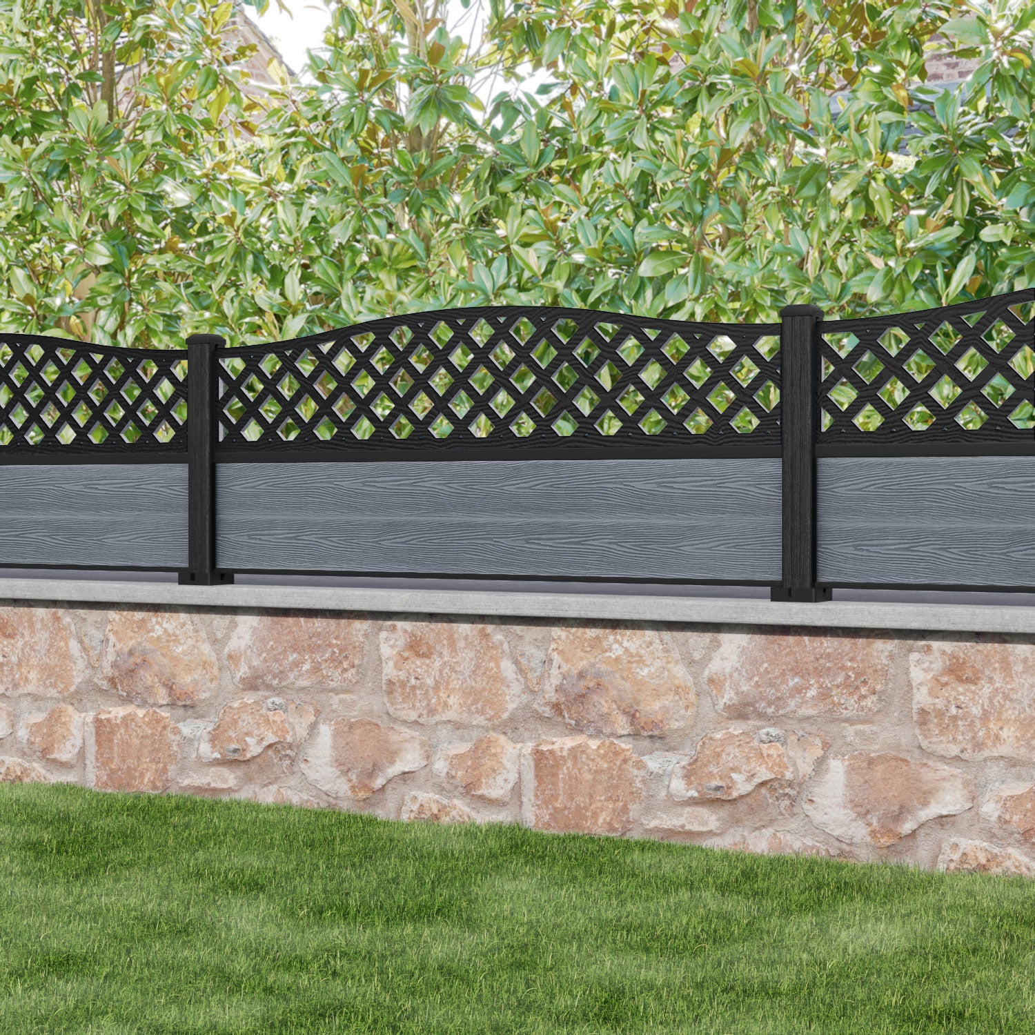 Classic High Wave Curved Top Fence Panel - Anthracite Grey Composite Fencing with Durable Posts | Perfect for Garden, Yard & Privacy Outdoor Decor