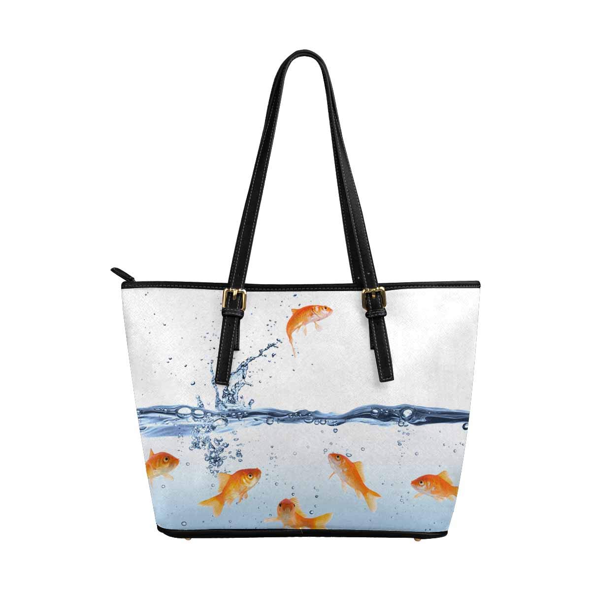 InterestPrint Women's Leather Tote Shoulder Bag - Stylish Koi Fish & Sea Life Design Handbag for Work, Travel & Shopping