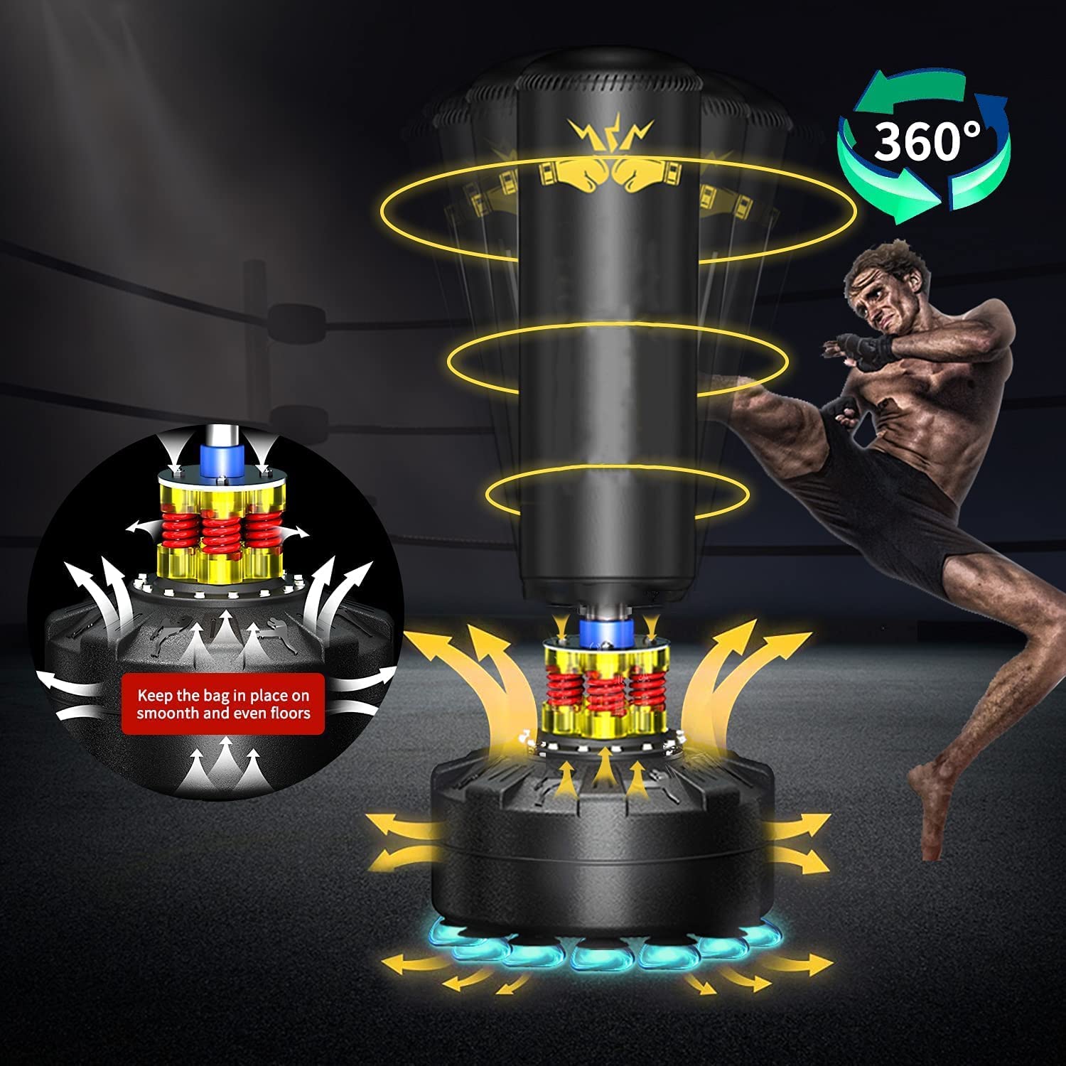 70'' Heavy Duty Boxing Punching Bag with Stand & Base - Professional MMA, Muay Thai, Kickboxing Training Equipment for Adults - Perfect for Home Gym, Martial Arts, and Fitness Workouts