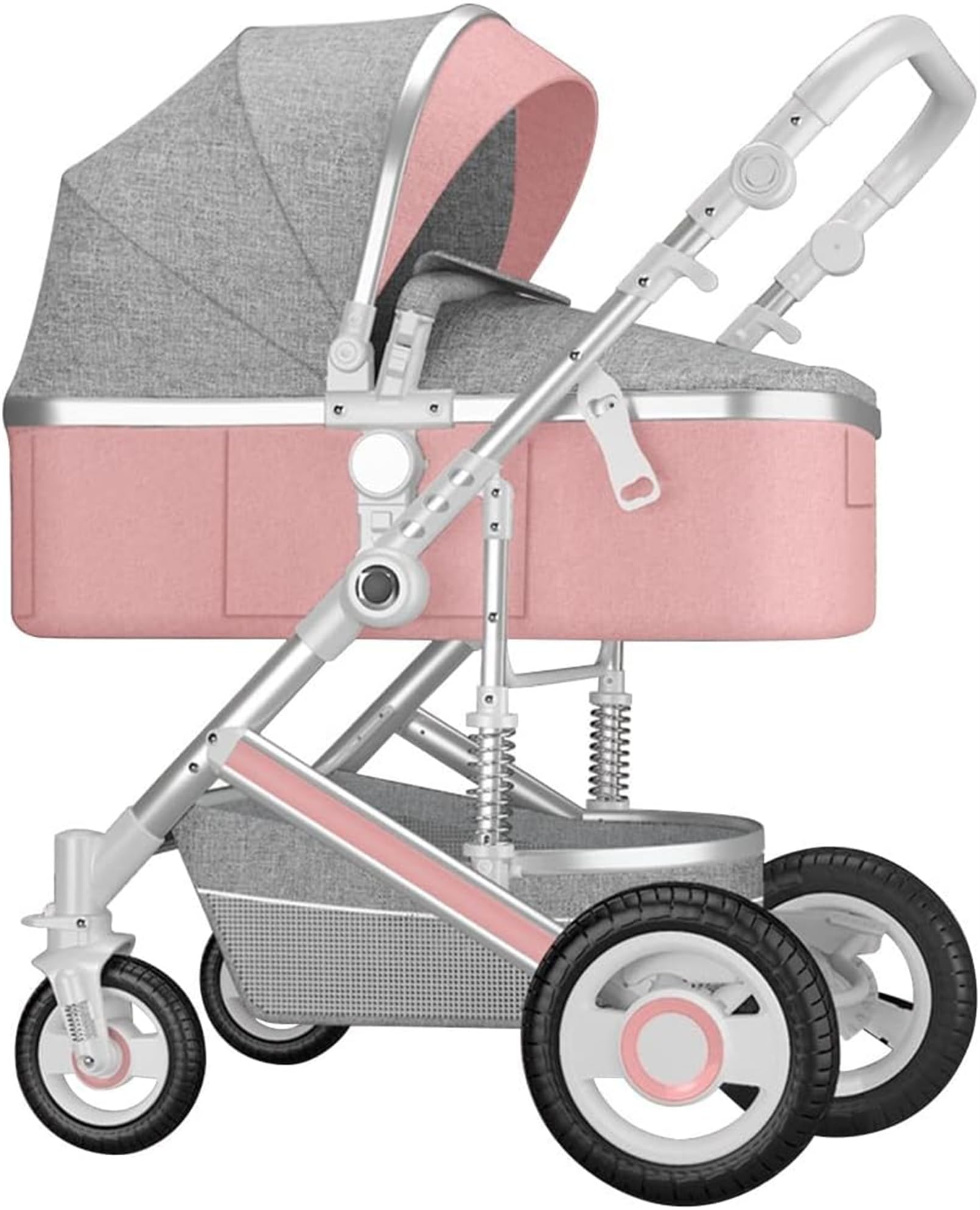 Lightweight Aluminum Alloy Baby Stroller - Foldable High Landscape Infant Carriage with Reversible Bassinet for Newborns | Pink | Perfect for Park Walks, Shopping & Travel