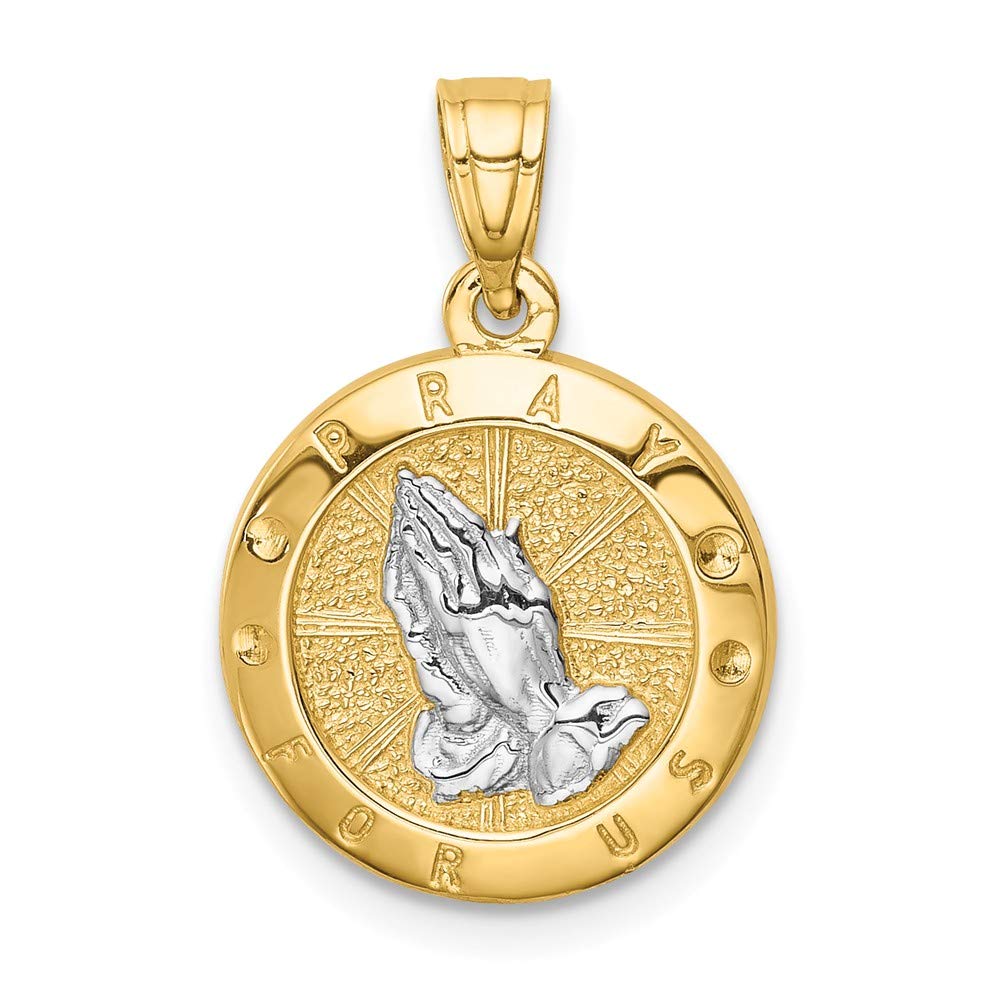 14K Yellow Gold Rhodium-Plated Praying Hands Pendant - Religious Jewelry for Prayer & Meditation - Perfect Gift for Baptism, Confirmation & Spiritual Occasions