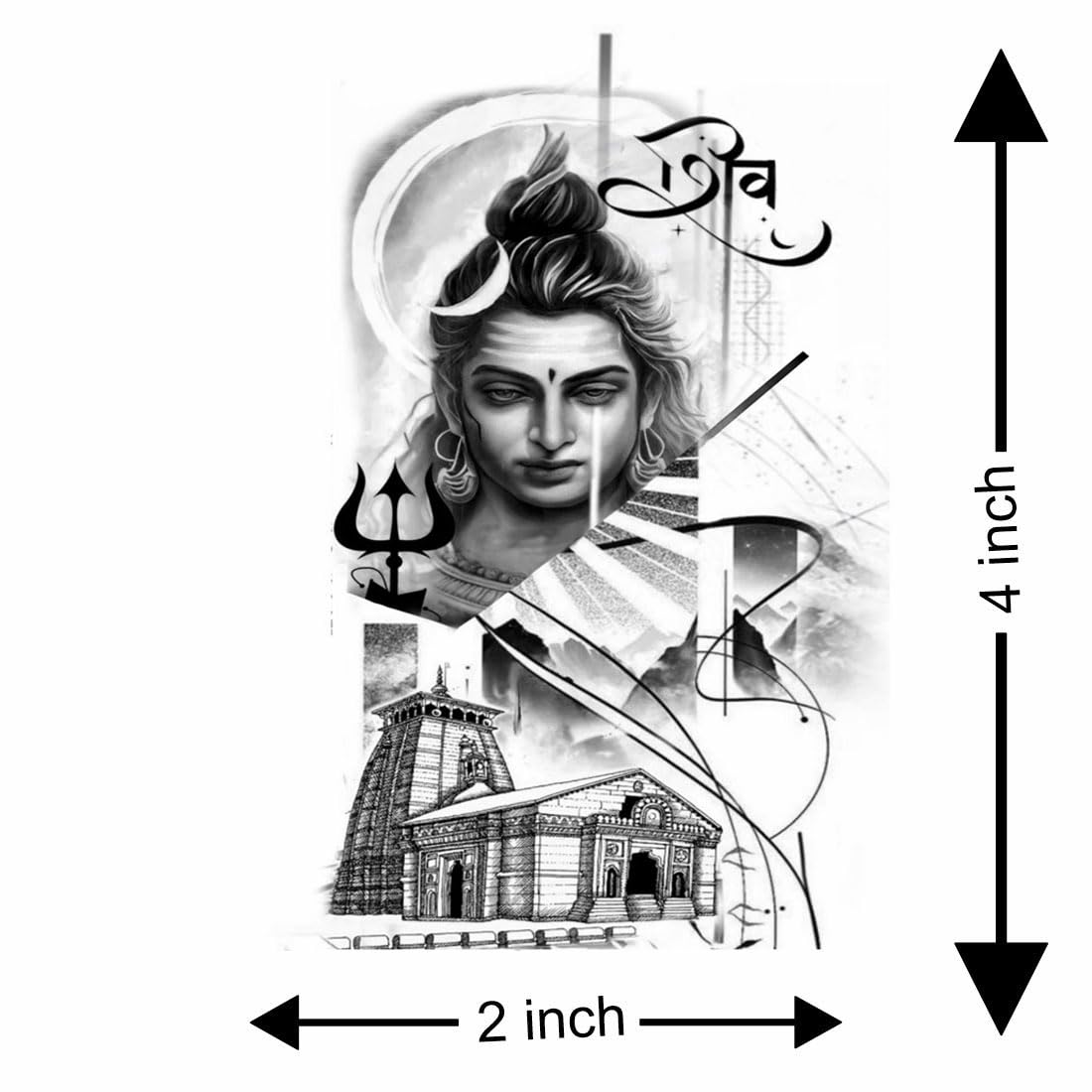 Kedarnath Shiv Black Colorful Temporary Tattoo for Men & Women - Waterproof Fake Tattoo Sticker - Festival, Party & Spiritual Events Body Art
