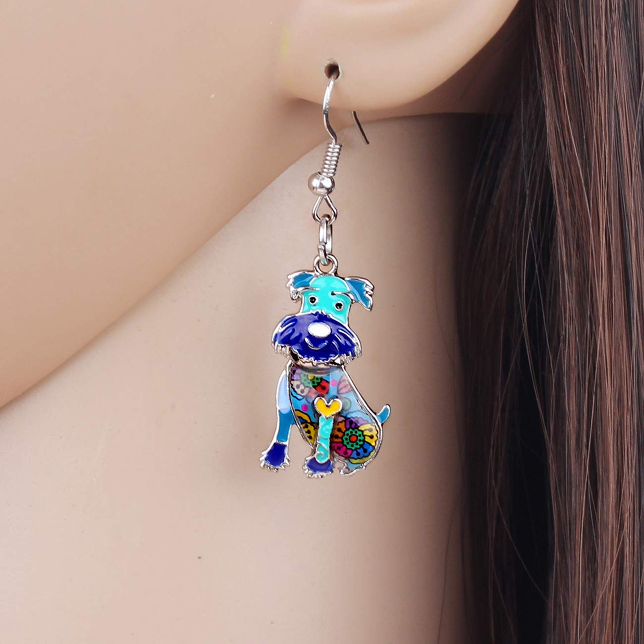 BONSNY Enamel Alloy Smile Schnauzer Dog Earrings for Women - Cute Pet Lover Jewelry, Funny Novelty Charm Earrings for Dog Owners, Gifts for Dog Moms | Perfect for Casual Wear, Parties & Animal Lover Gifts