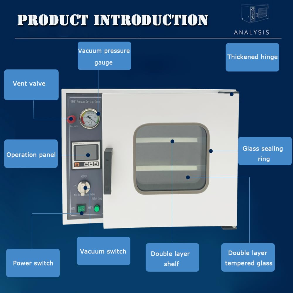 0.9 Cu ft Digital Vacuum Drying Oven for Lab Use - Precise Temperature Control 110V 600W (122-482°F) | Ideal for Drying, Curing & Heat Treatment in Laboratories, Research & Industrial Applications