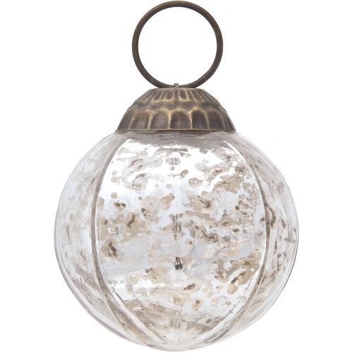 3 Pack Silver Penina Mercury Glass Ball Ornaments - Elegant Christmas Tree Decorations for Holiday Home & Party Decor