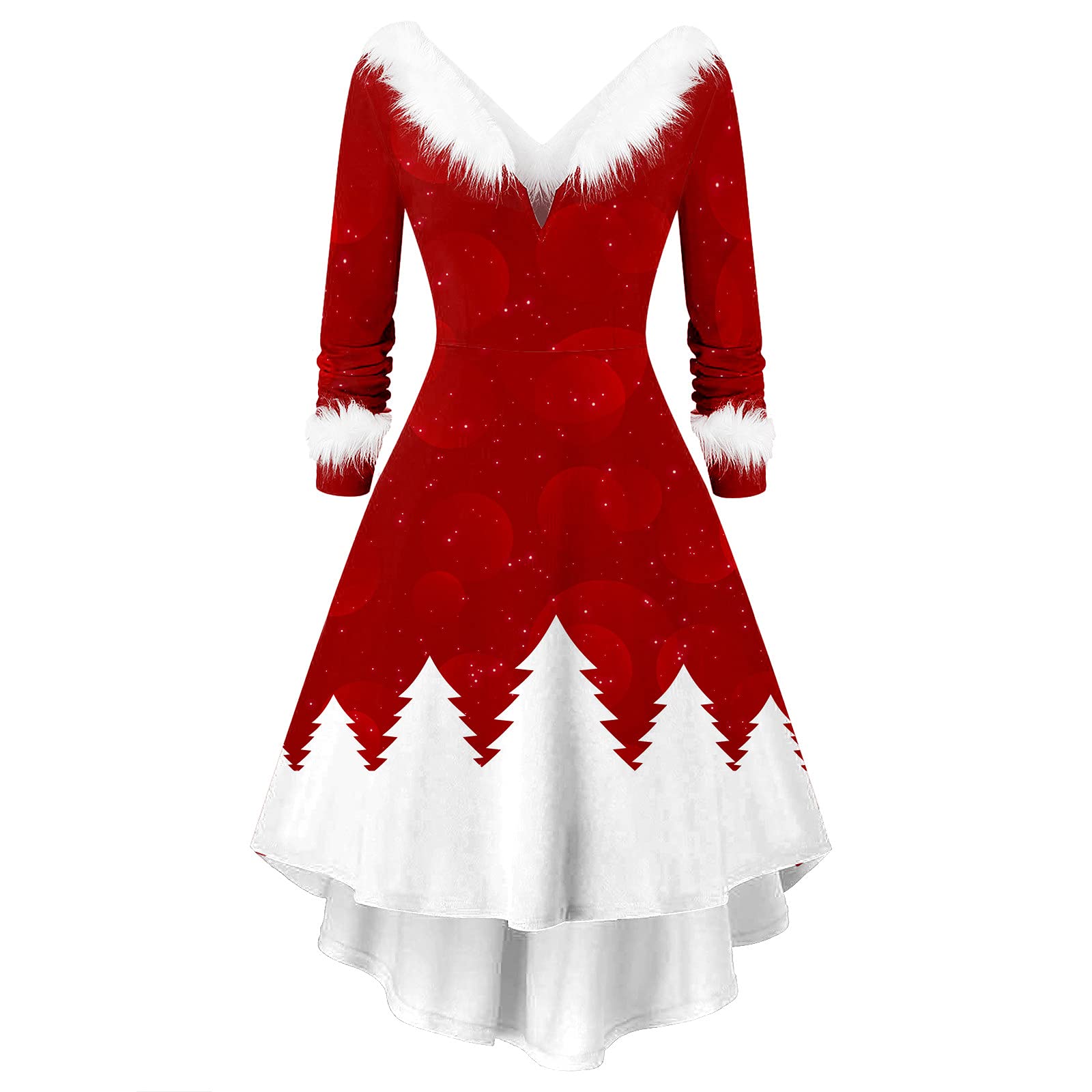 Women's Christmas Party Dress with Plush Trim & V-Neck - 2022 Fashion Long Sleeve Mini Dress with Cute Snowflake Print - Perfect for Holiday Parties, Family Gatherings & Winter Festive Occasions