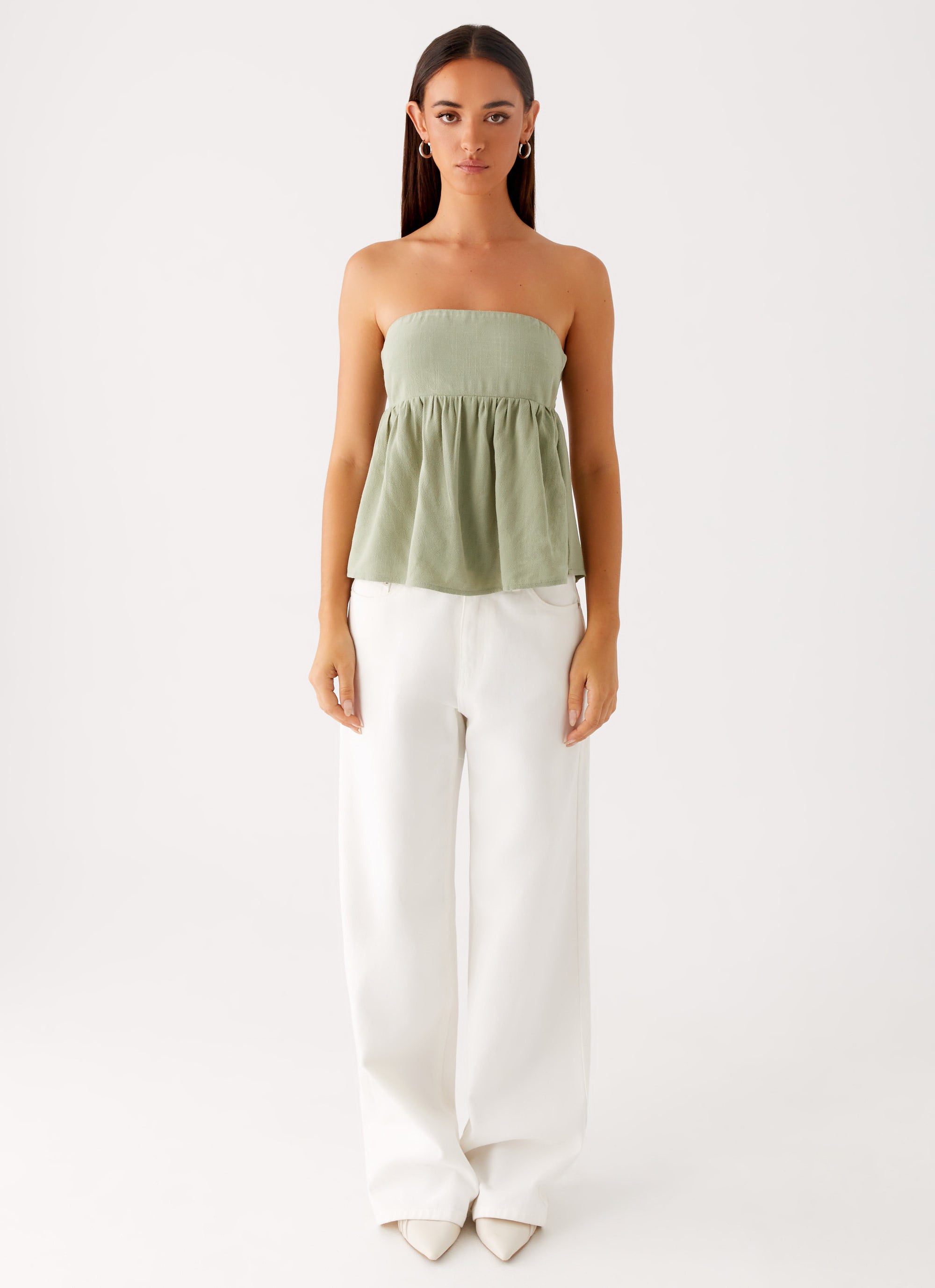 Cassie Tube Top for Women - Soft Stretchy Sage Green Sleeveless Crop Top - Perfect for Summer Outfits, Beachwear, and Layering
