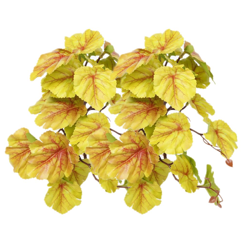 2 Pack Fake Reptile Plants for Terrarium Decor - Artificial Hanging Plants with Suction Cups for Snake Tanks, Gecko & Lizard Habitats - Realistic Heuchera Micrantha Yellow Design - Perfect for Reptile Enclosures, Vivariums & Pet Terrariums