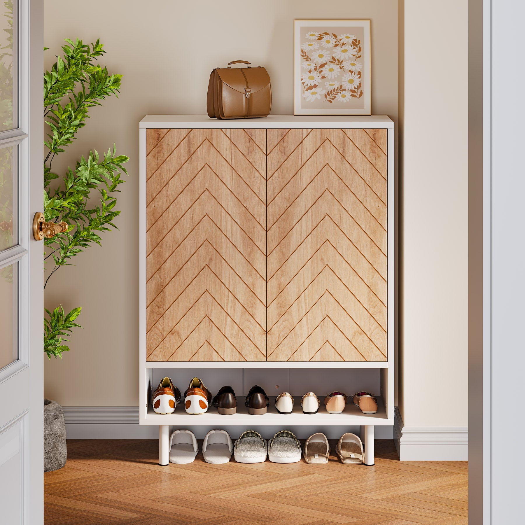 18 Pair Shoe Storage Cabinet - 6 Tier Shoe Rack Organizer with Doors for Entryway, Closet & Bedroom Organization - Space Saving Shoe Shelf for Sneakers, Boots & Heels